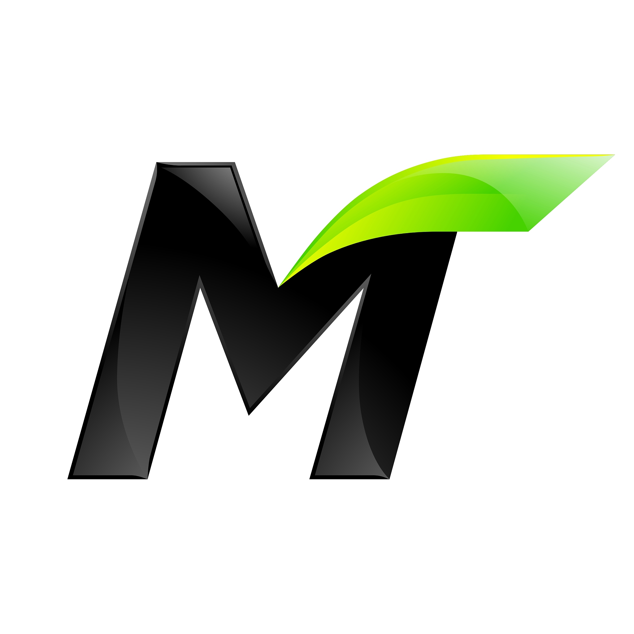 m letter black and green logo design fast speed