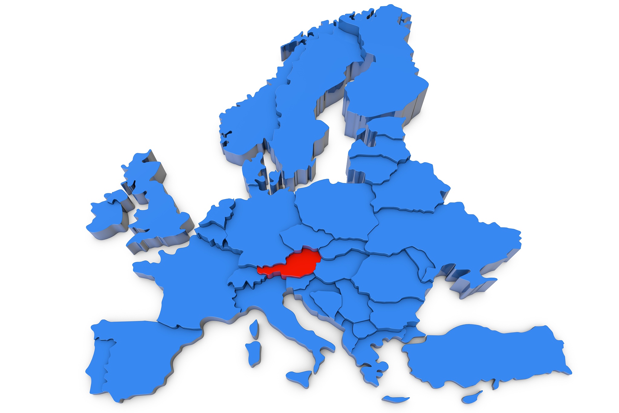 europe map with austria in red