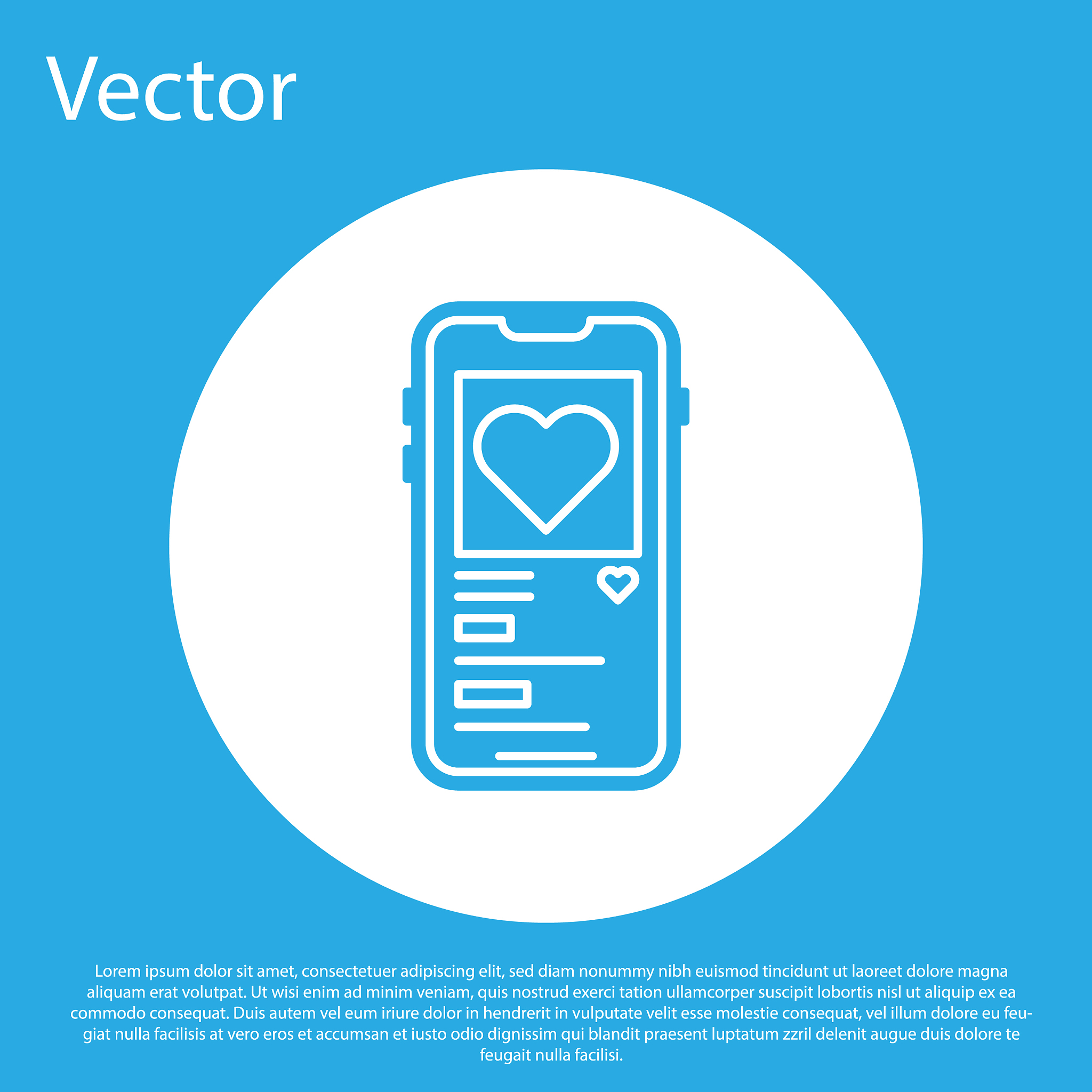 blue mobile phone with heart icon isolated on
