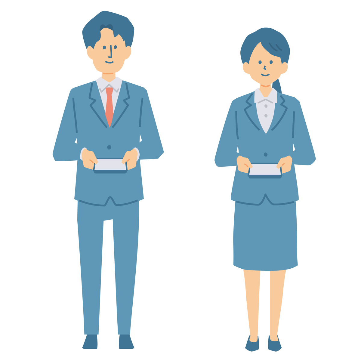 西装革履的商务人士递换名片的全身插画