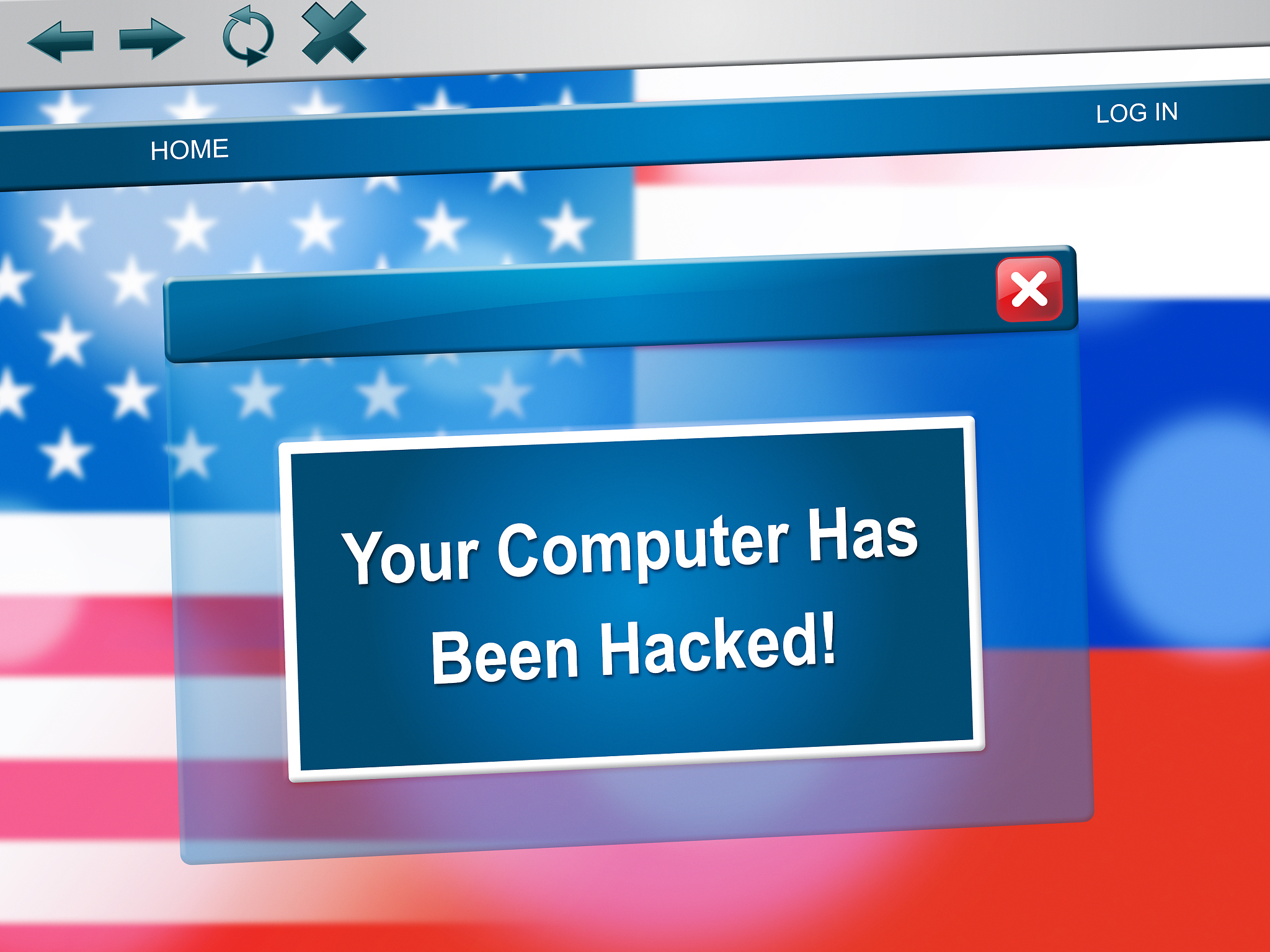 hacked computer popup message on laptop computer 3d illustration