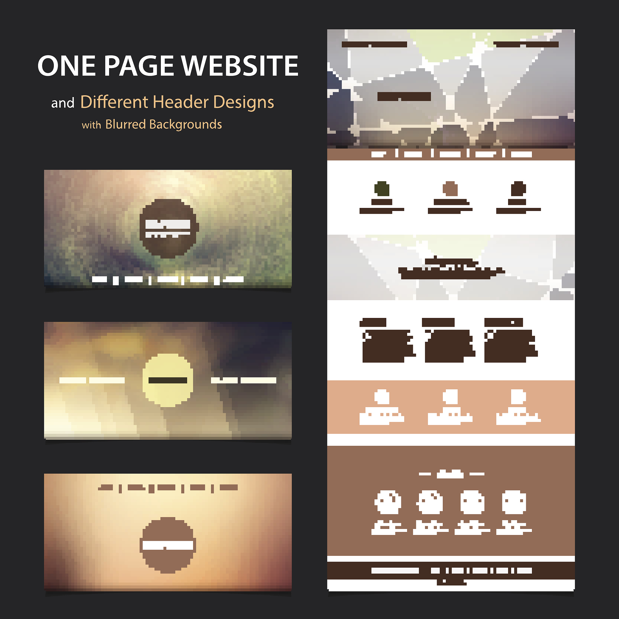 one page website design template and different headers