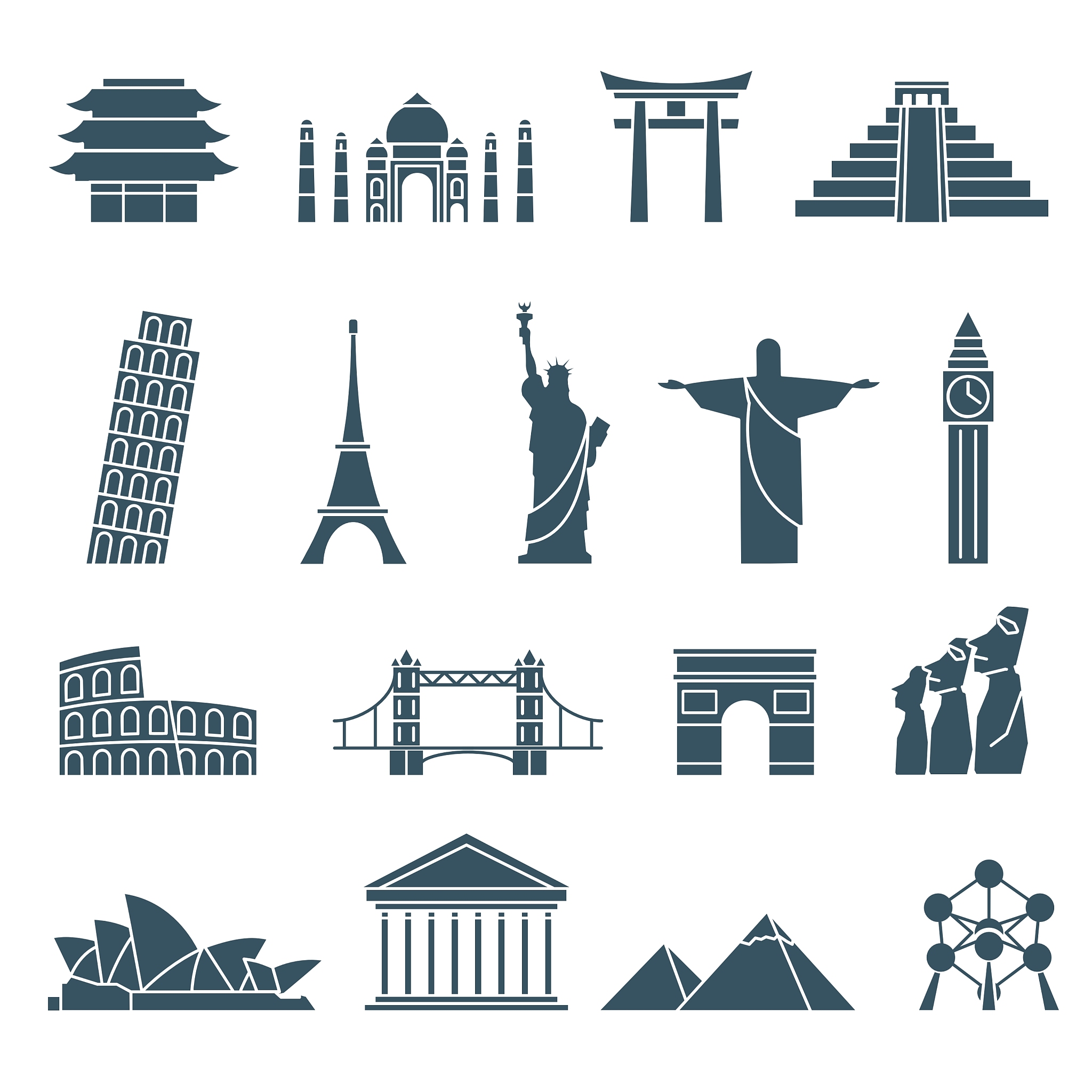 world landmarks icons abstract set