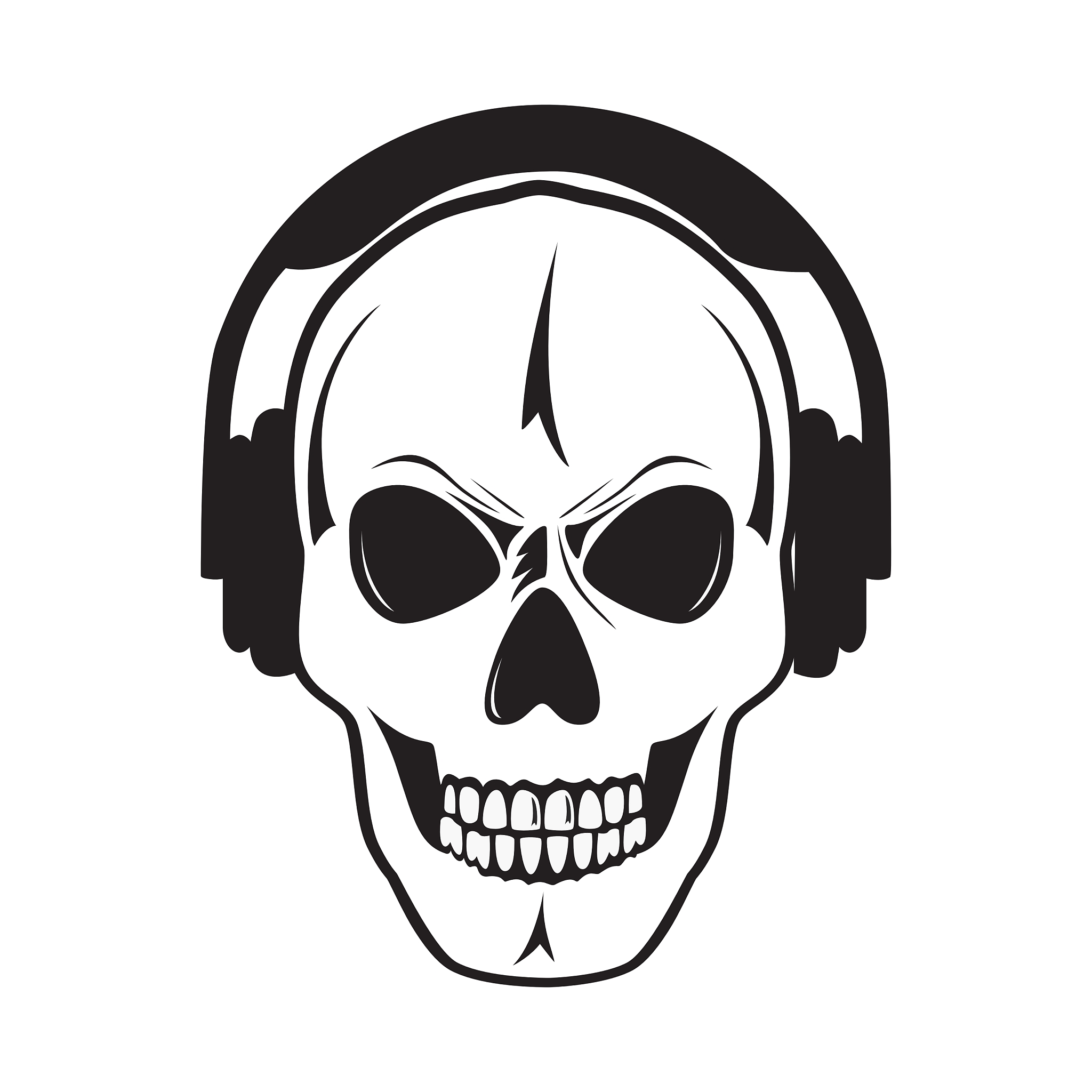 jolly skull with headphones isolated object