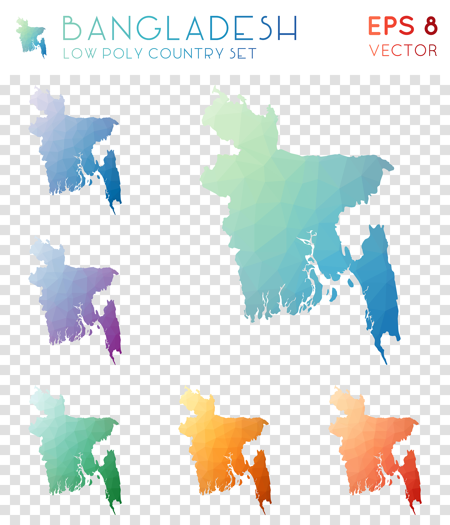 bangladesh geometric polygonal maps, mosaic style country collec