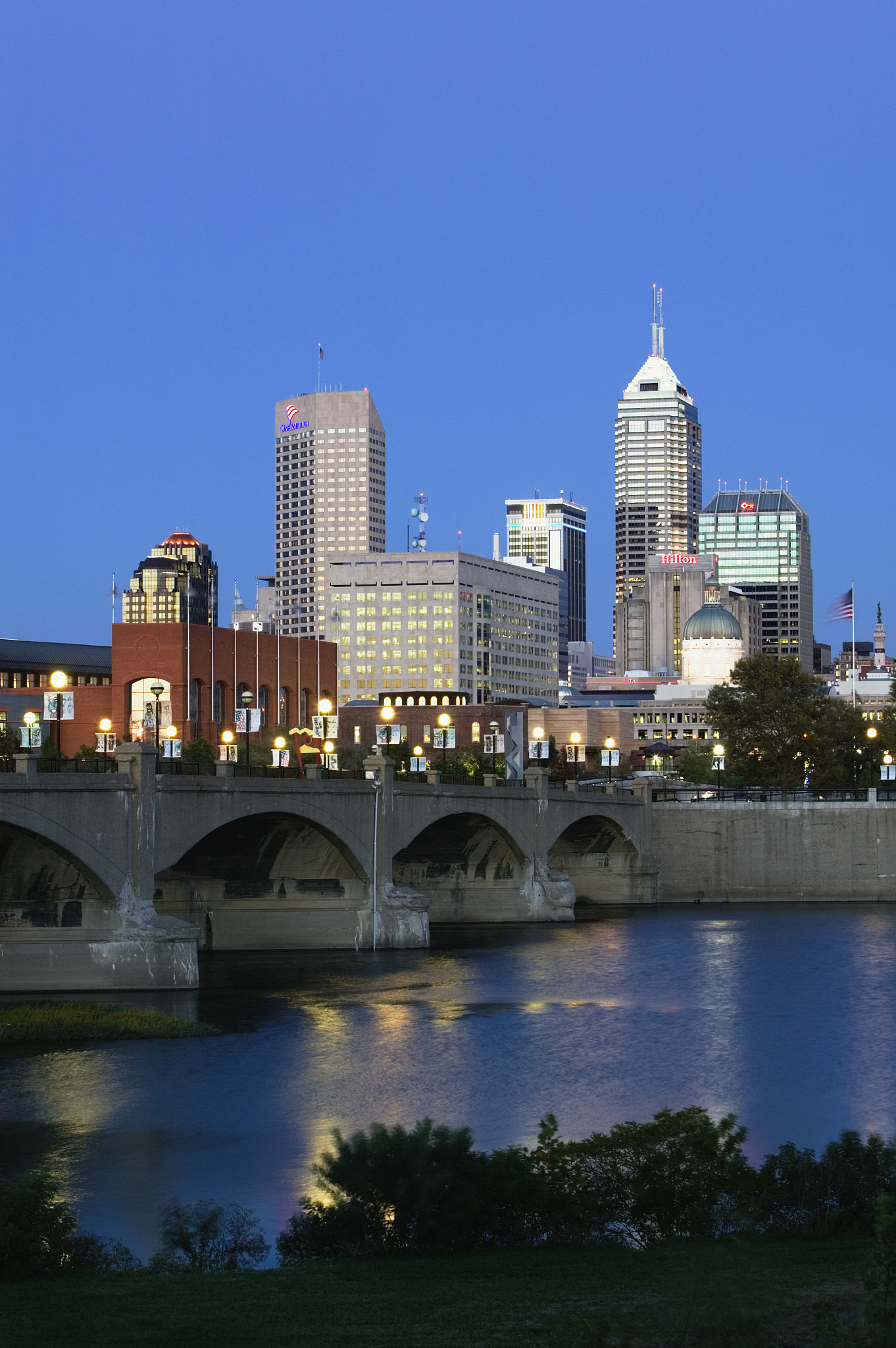 usa, indiana, indianapolis, city skyline from white river park