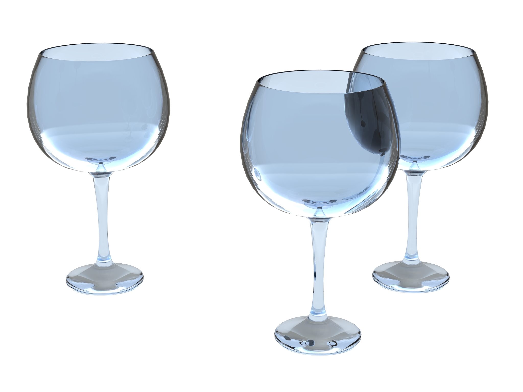 three glasses set in blue tones