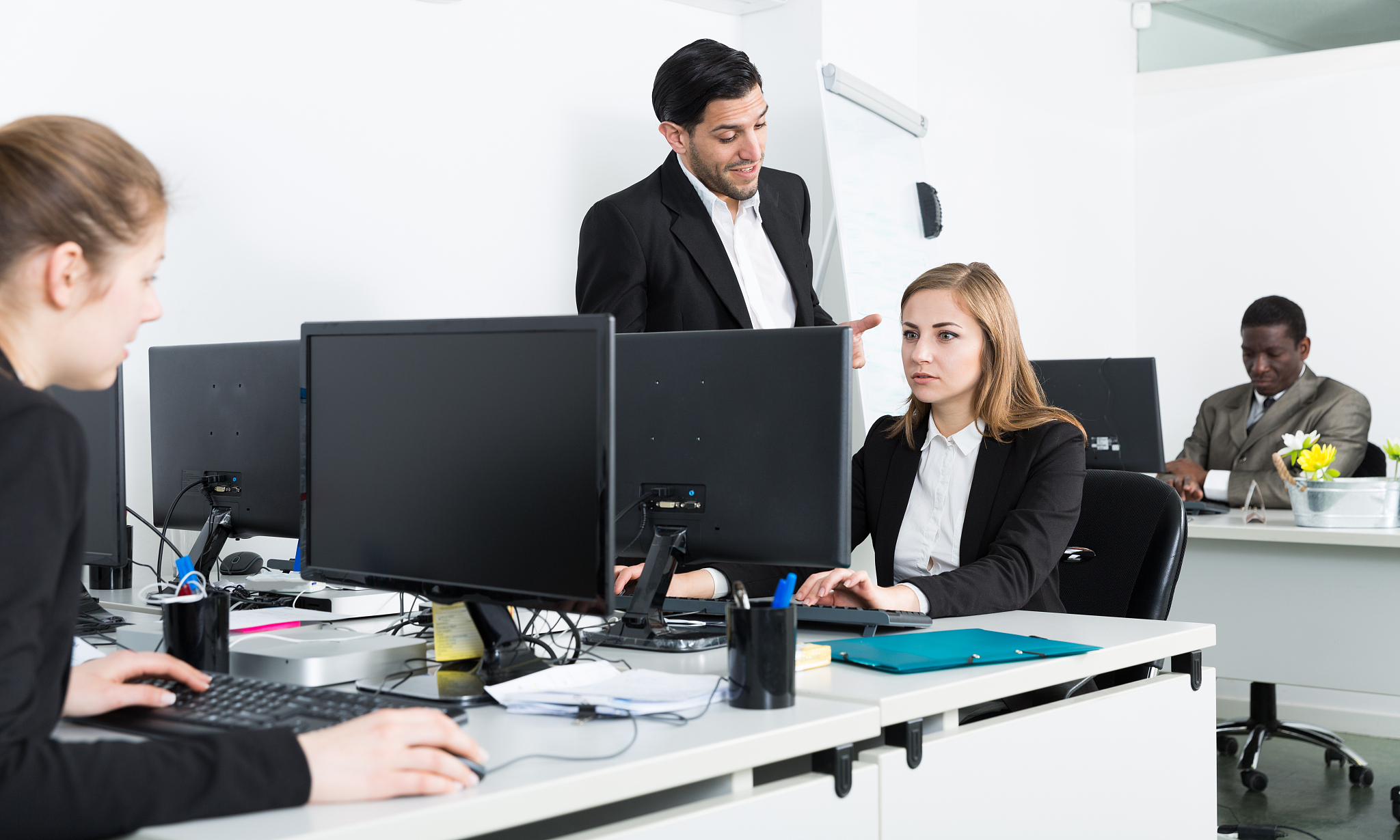 group of happy business people during daily work
