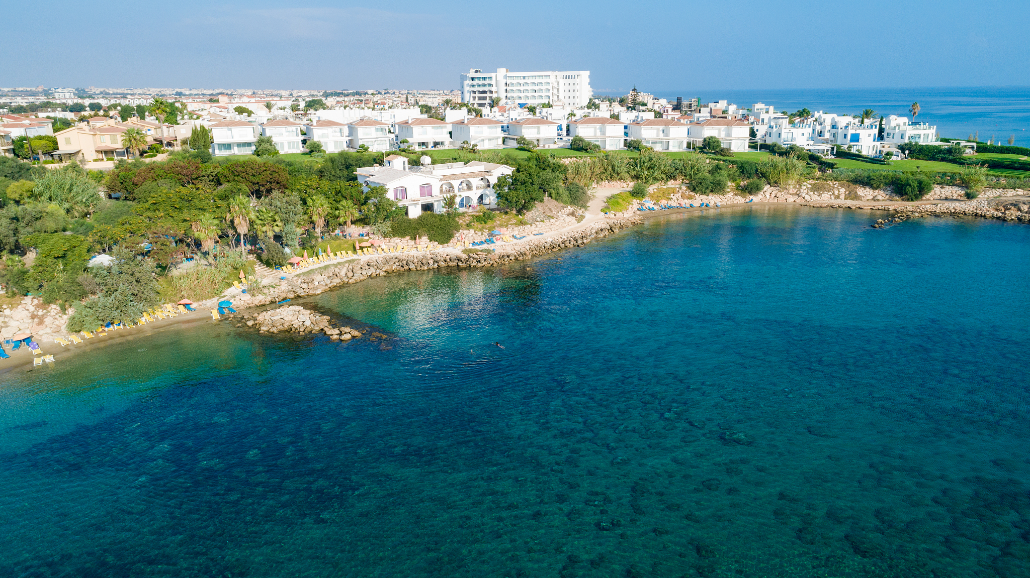aerial sirena beach, protaras, cyprus