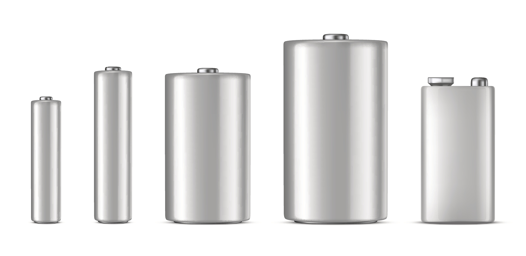 vector realistic white alkaline batteriy icon set. diffrent size