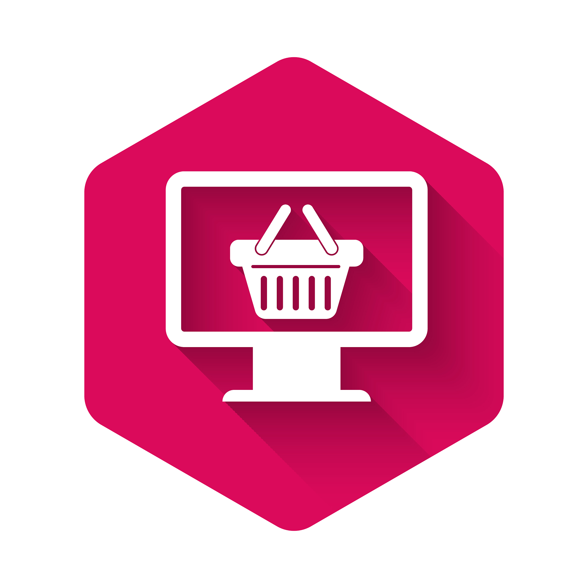 white computer monitor with shopping basket icon