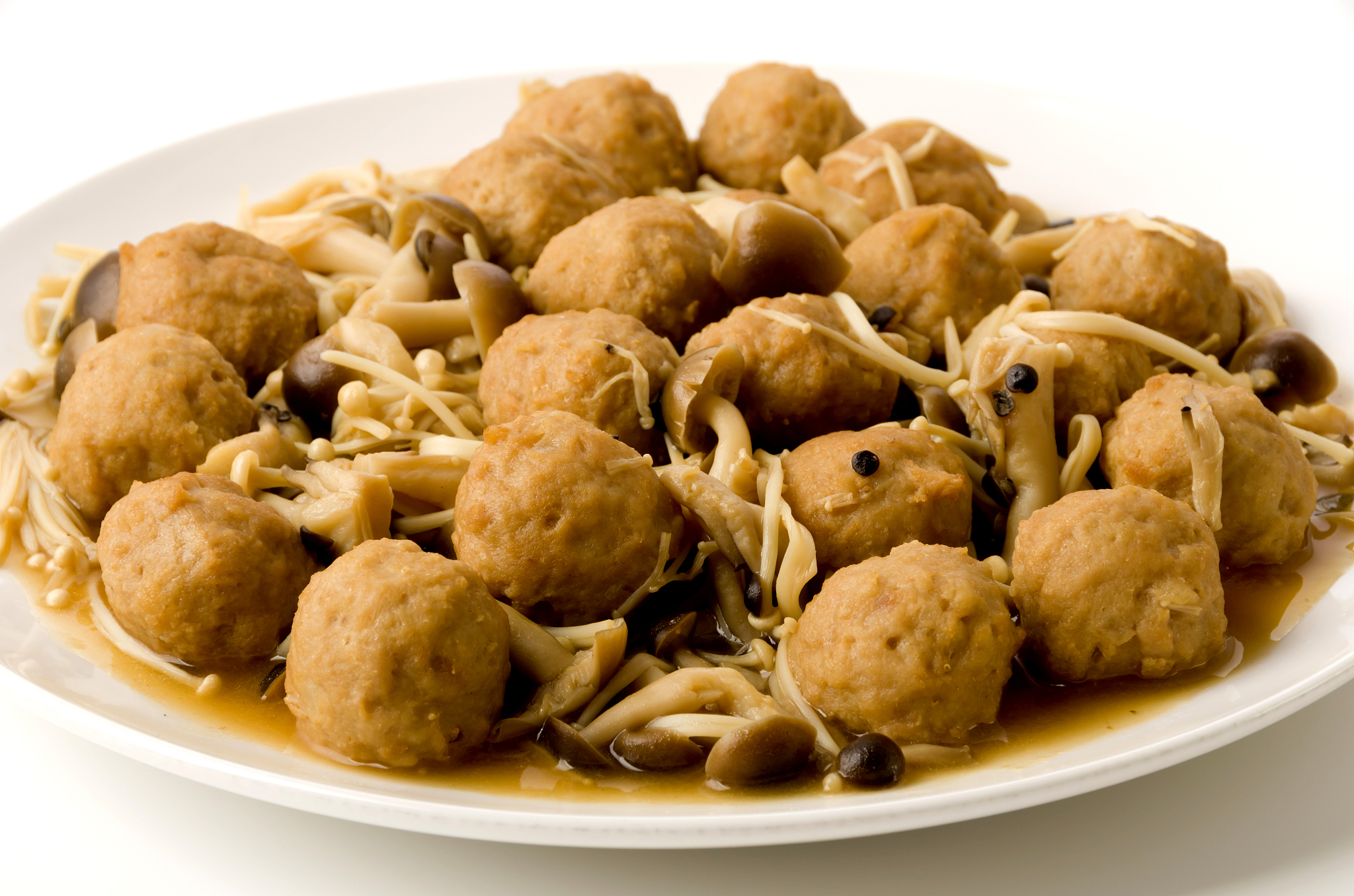japanese cuisine, simmered chicken meat ball with mushroom.