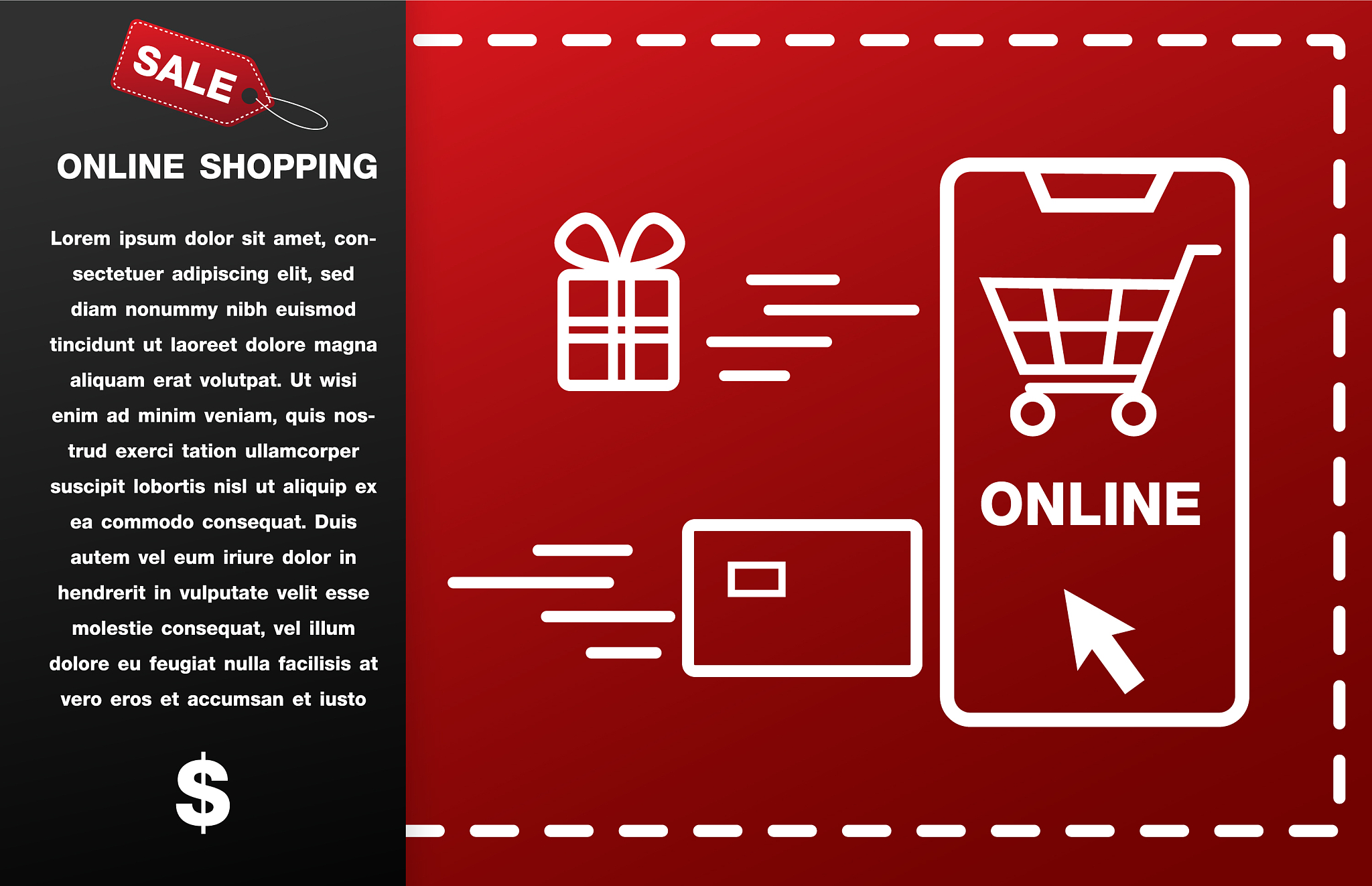 online shopping sale on red background