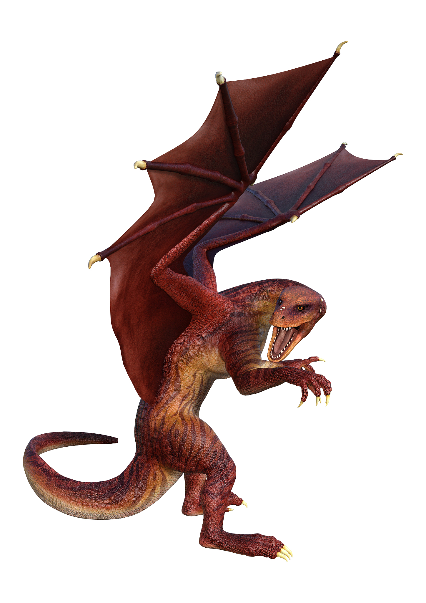 3d rendering red fantasy dragon on white