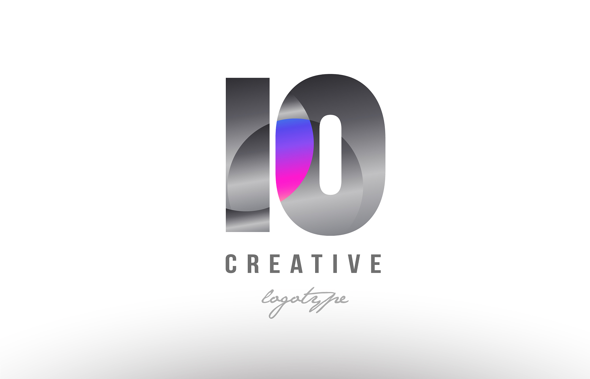 10 silver grey metal metallic gradient number