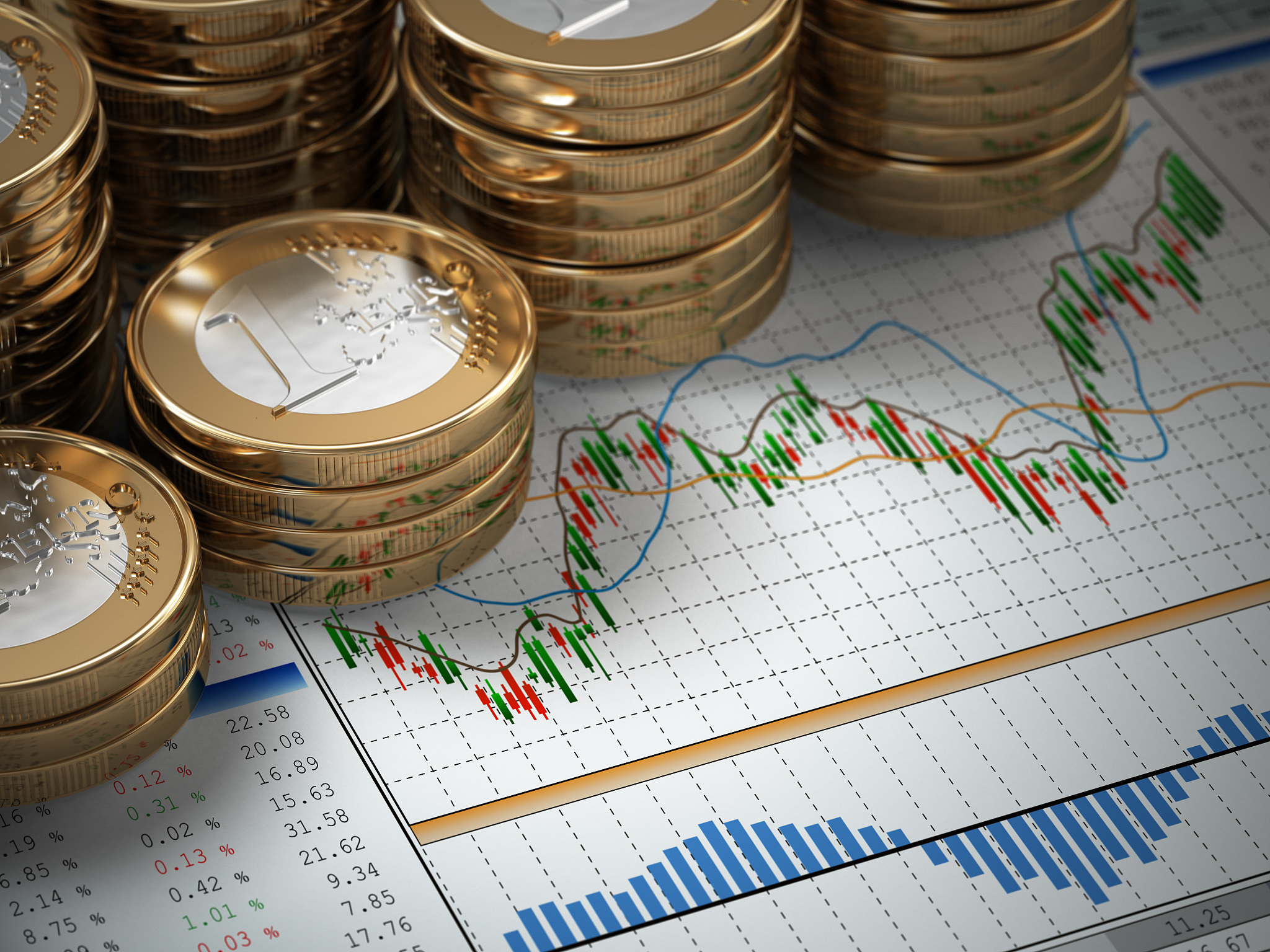 financial concept.  euro coins on graph.