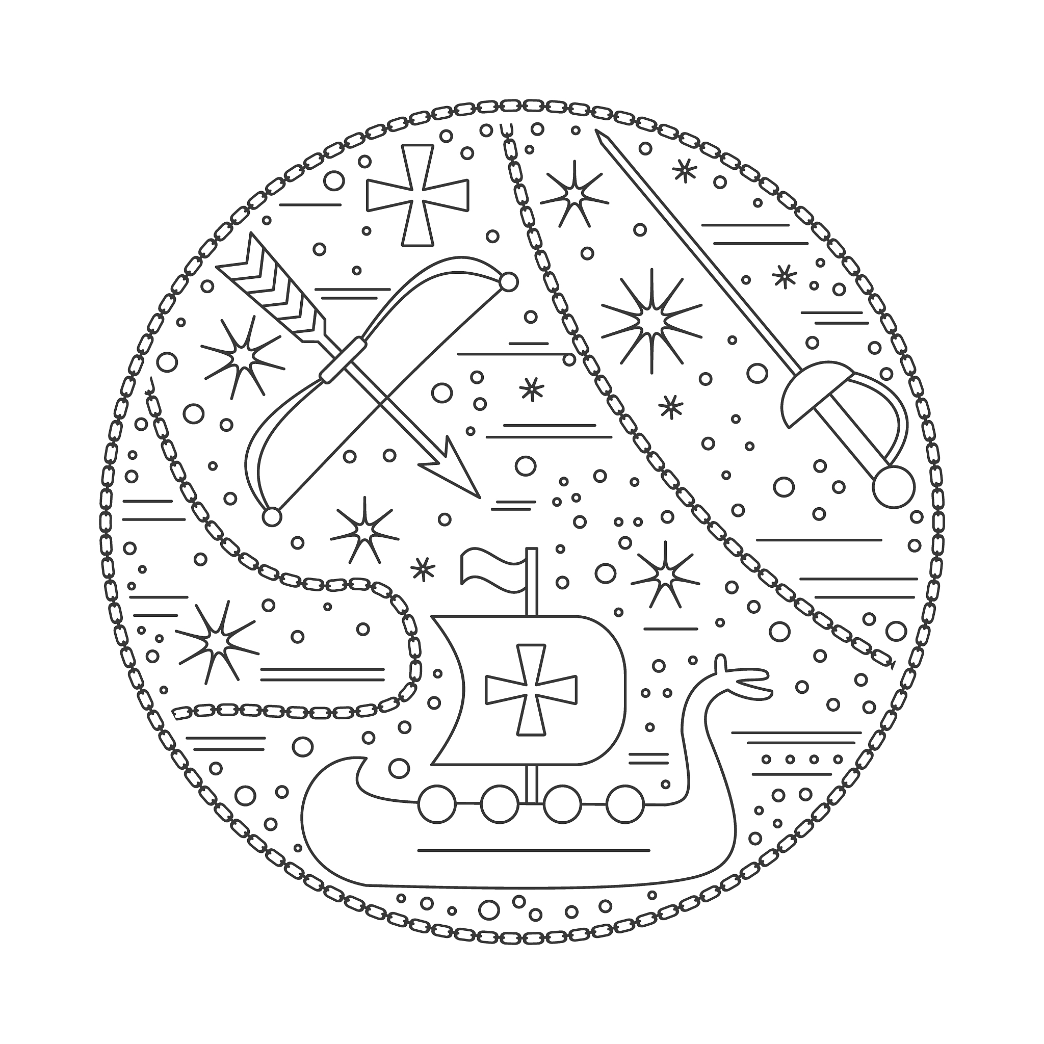 shirt design template with medieval icons