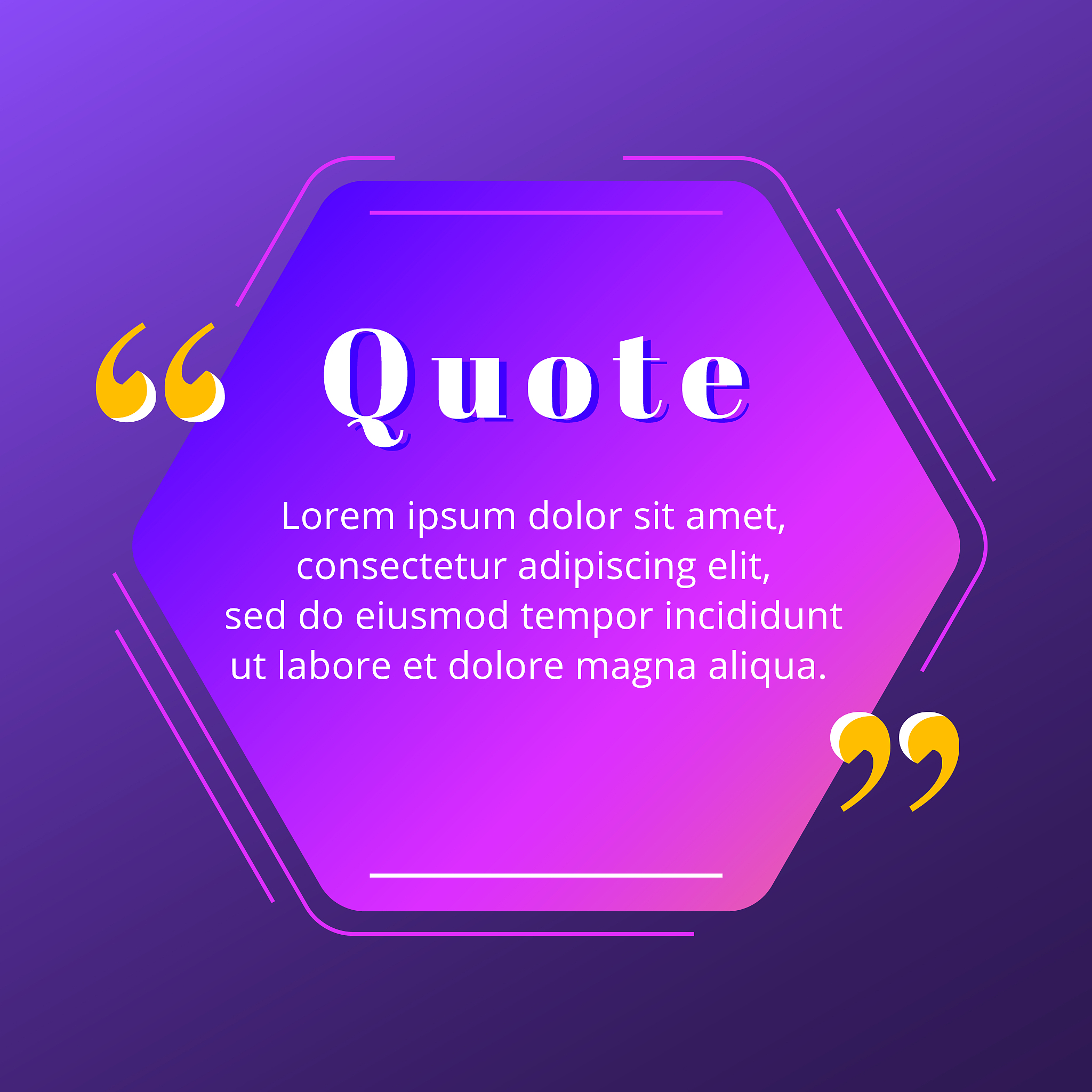 quote blank frame vector template. blue and purple gradient spee