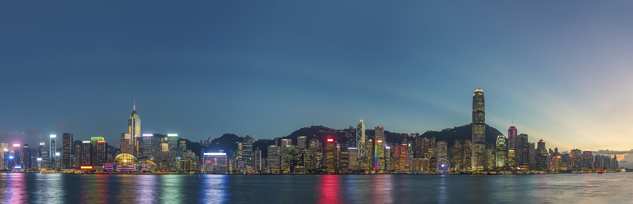 panorama of victoria harbor in hong kong city