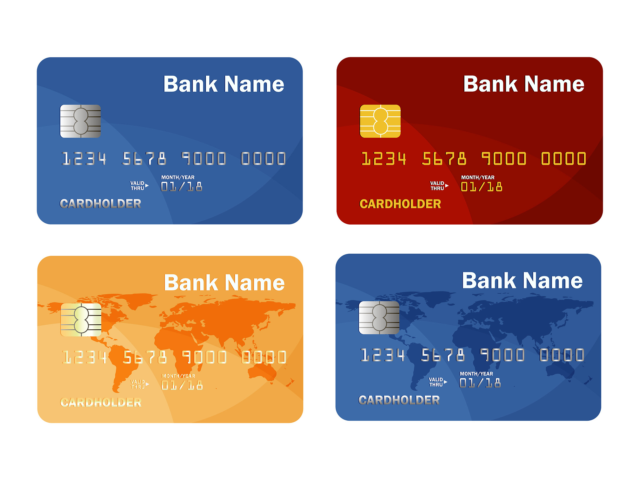 vector set of credit or debit card template.