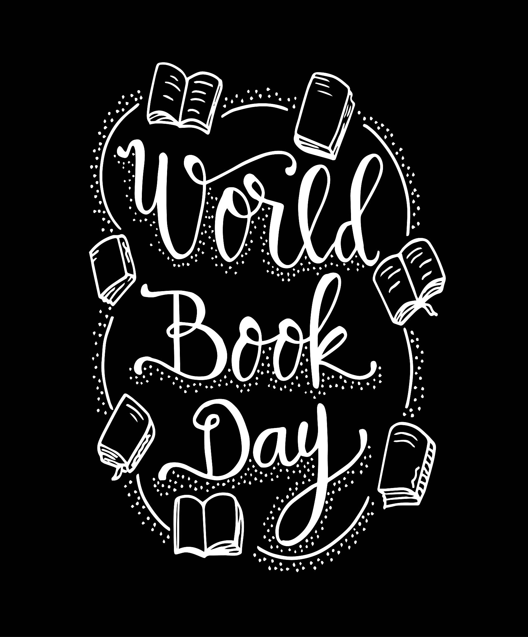 world book day. books with hand drawn lettering, vector