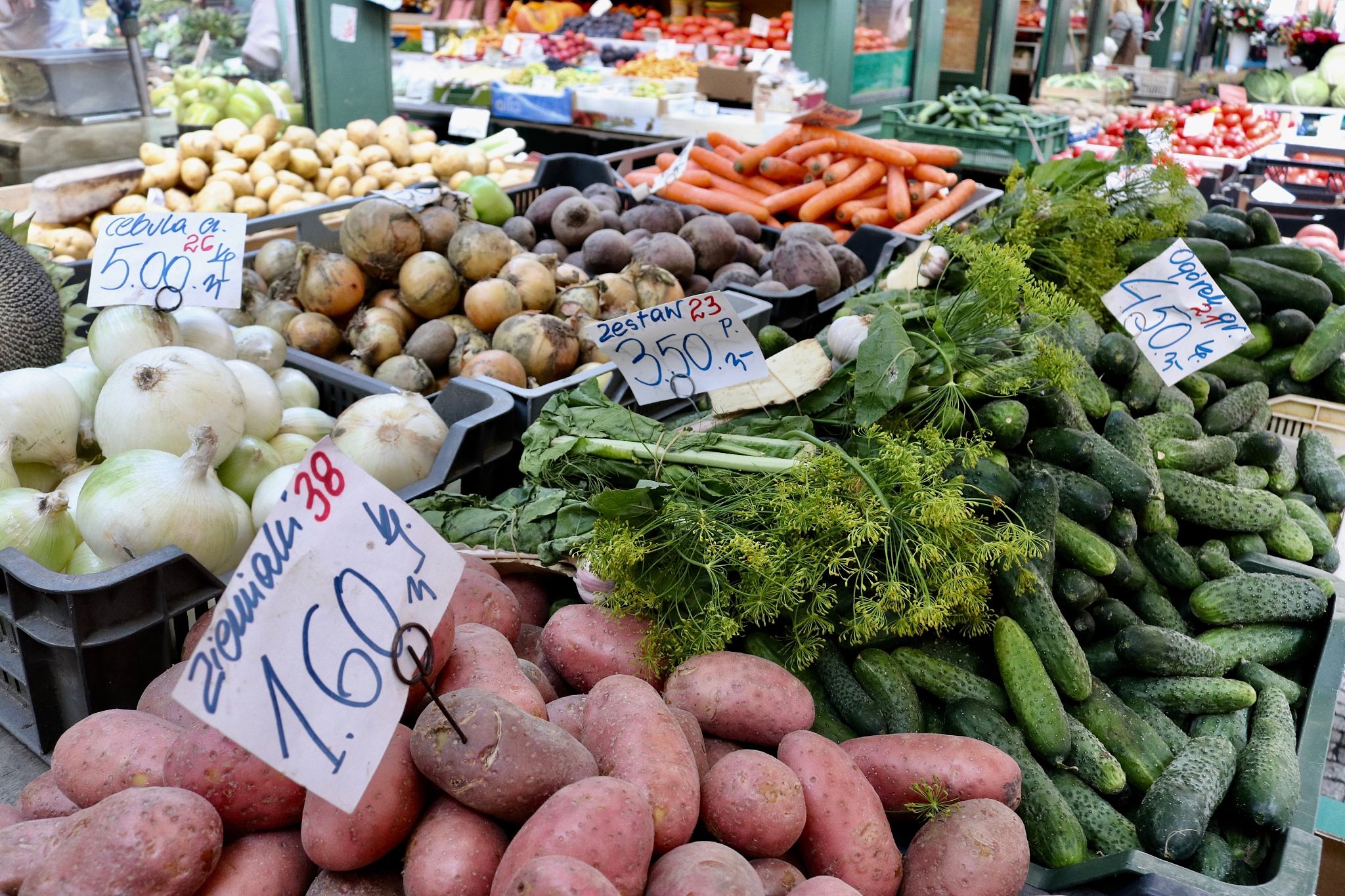 high angle view of vegetables for sale in market