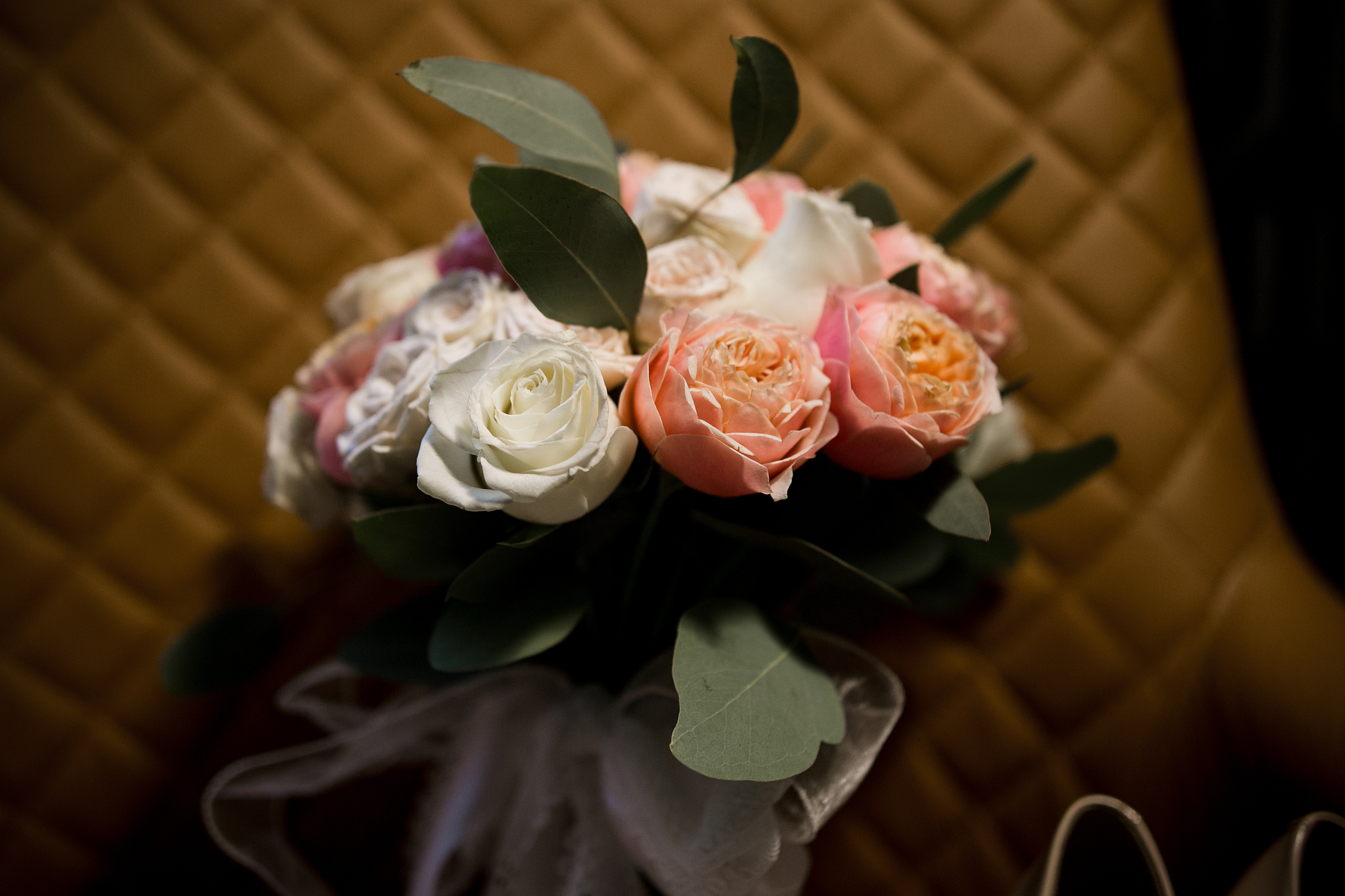 wedding bouquet of flowers on the background of the chair