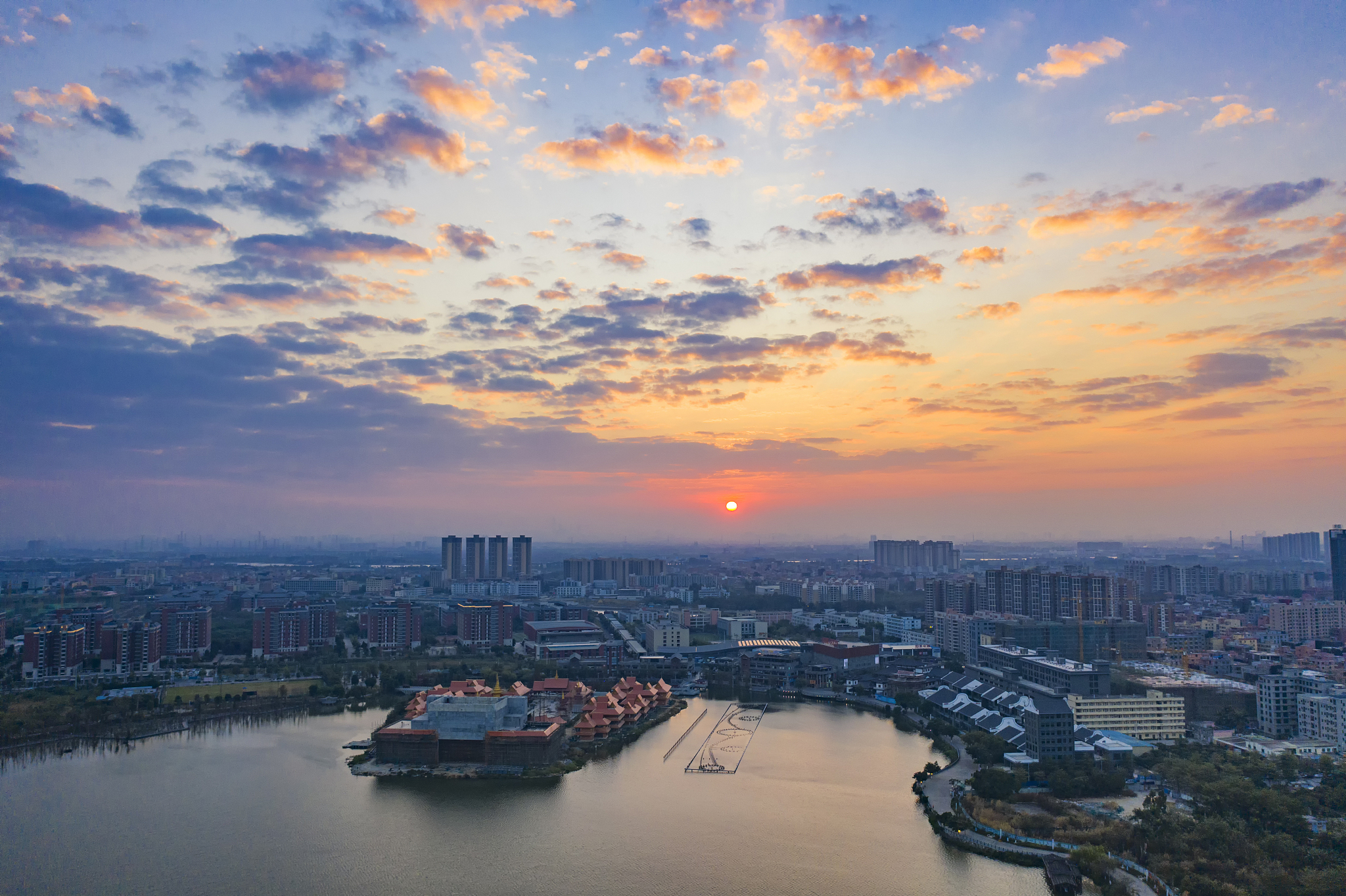 aerial photo of huayang lake wetland park, dongguan, guangdong p