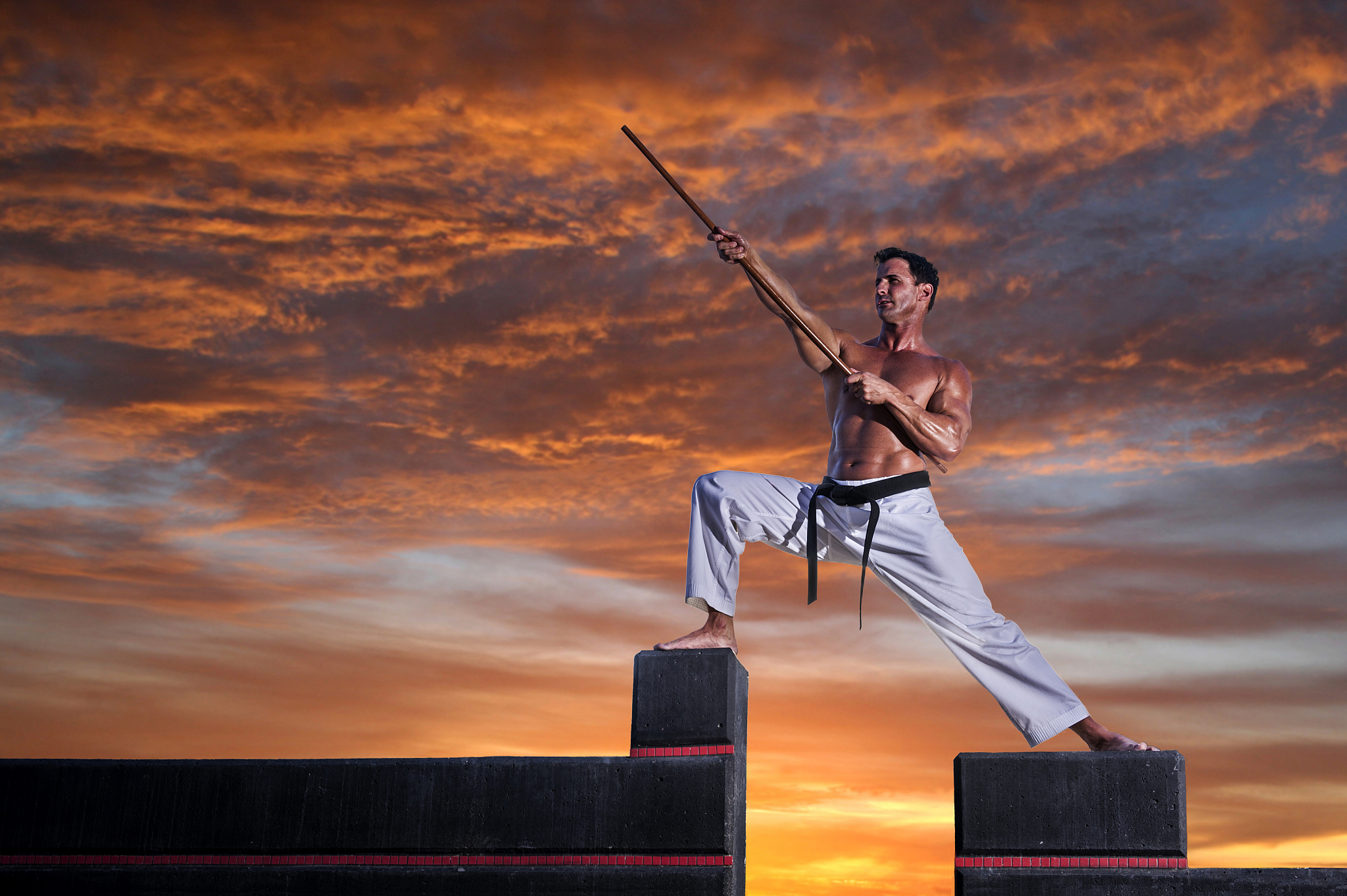 caucasian man practicing martial arts