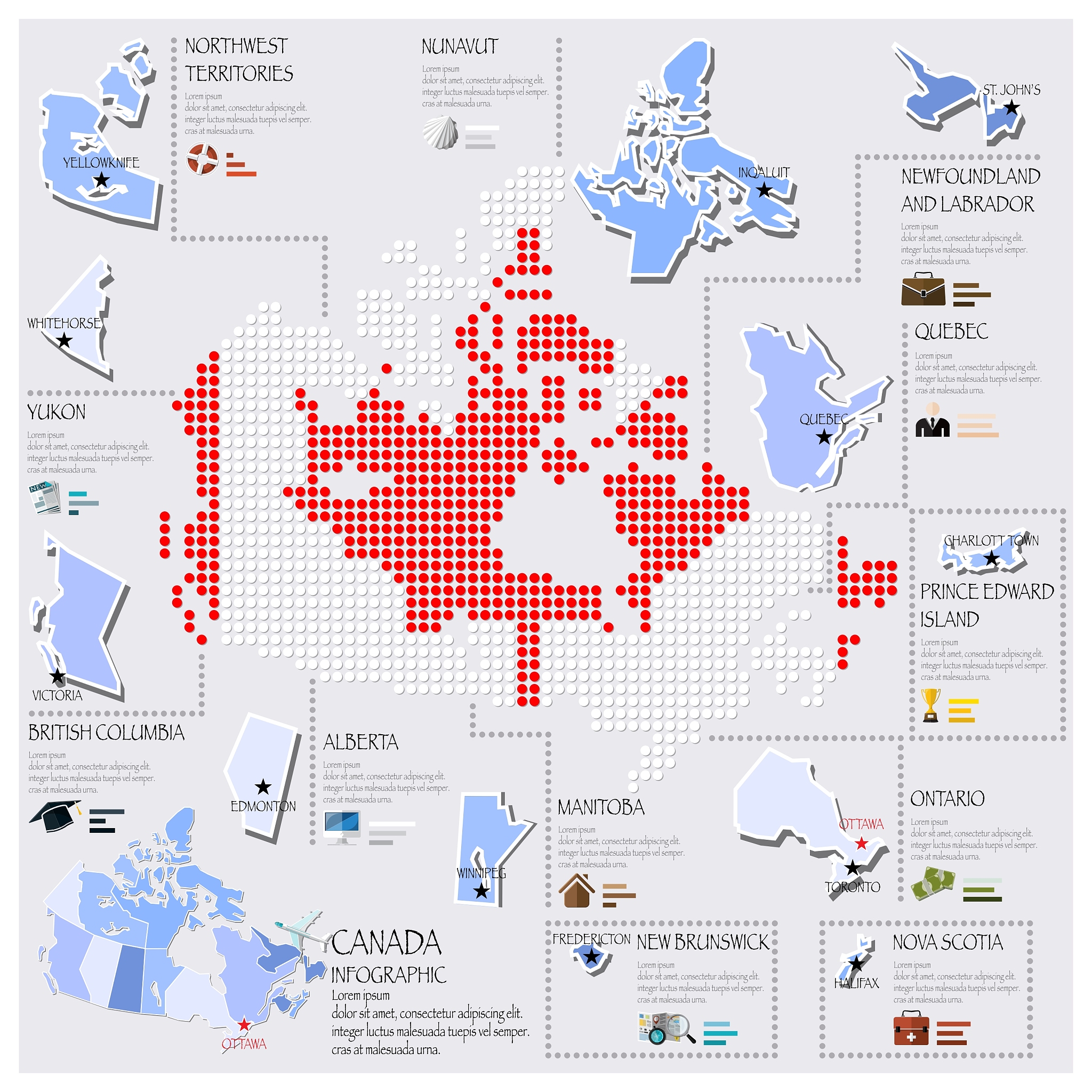 dot and flag map of canada infographic design
