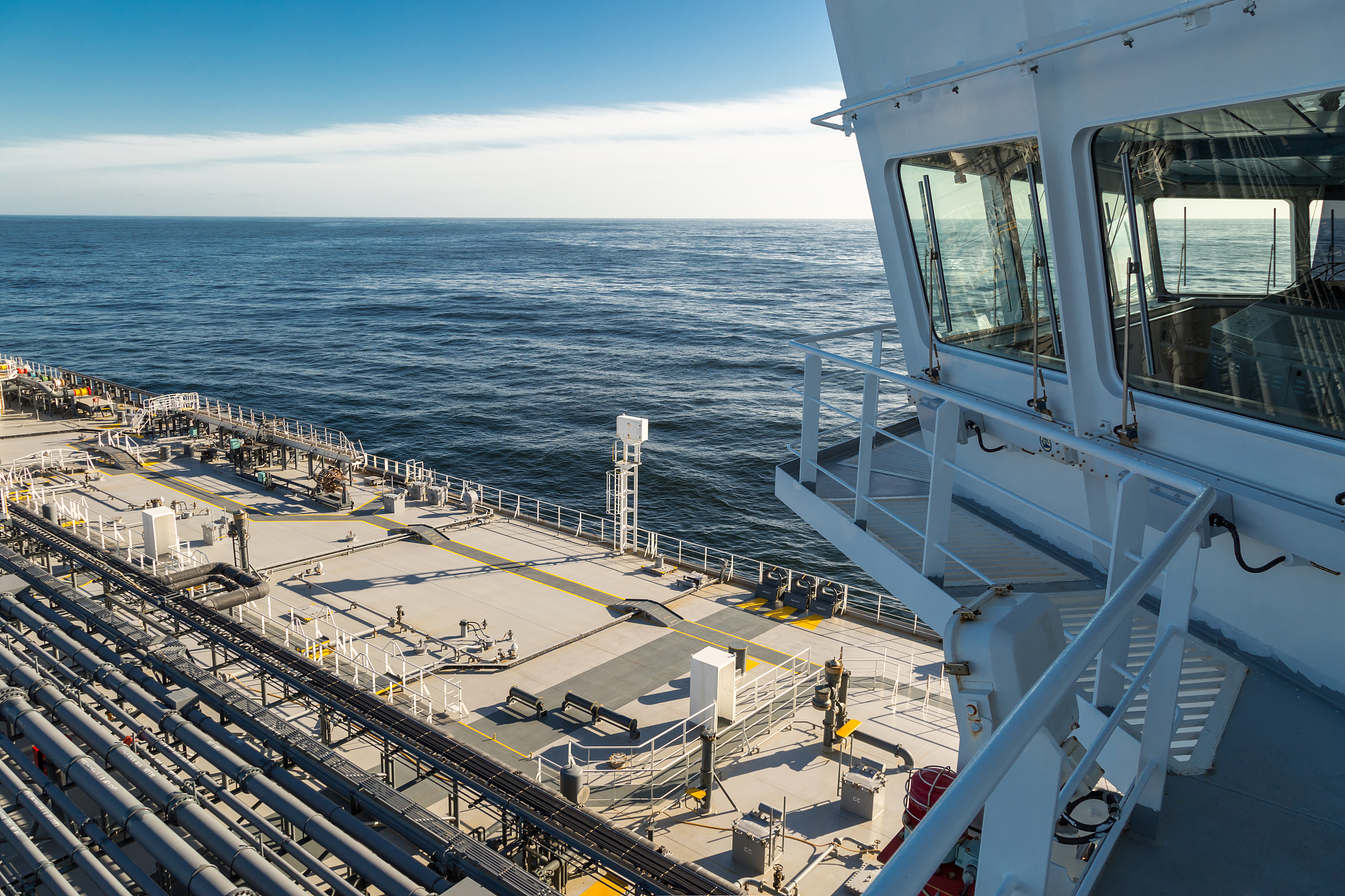 navigation bridge and deck of oil tanker.