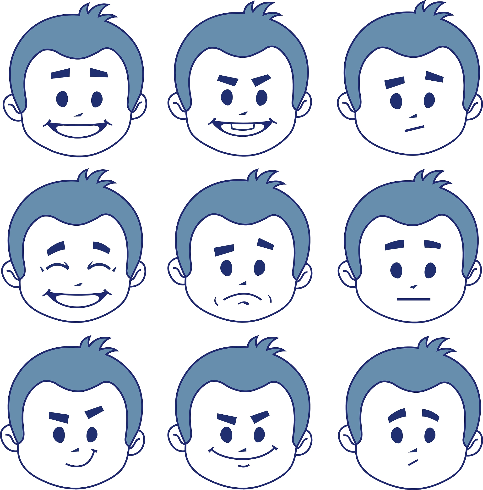 set of nine facial expressions