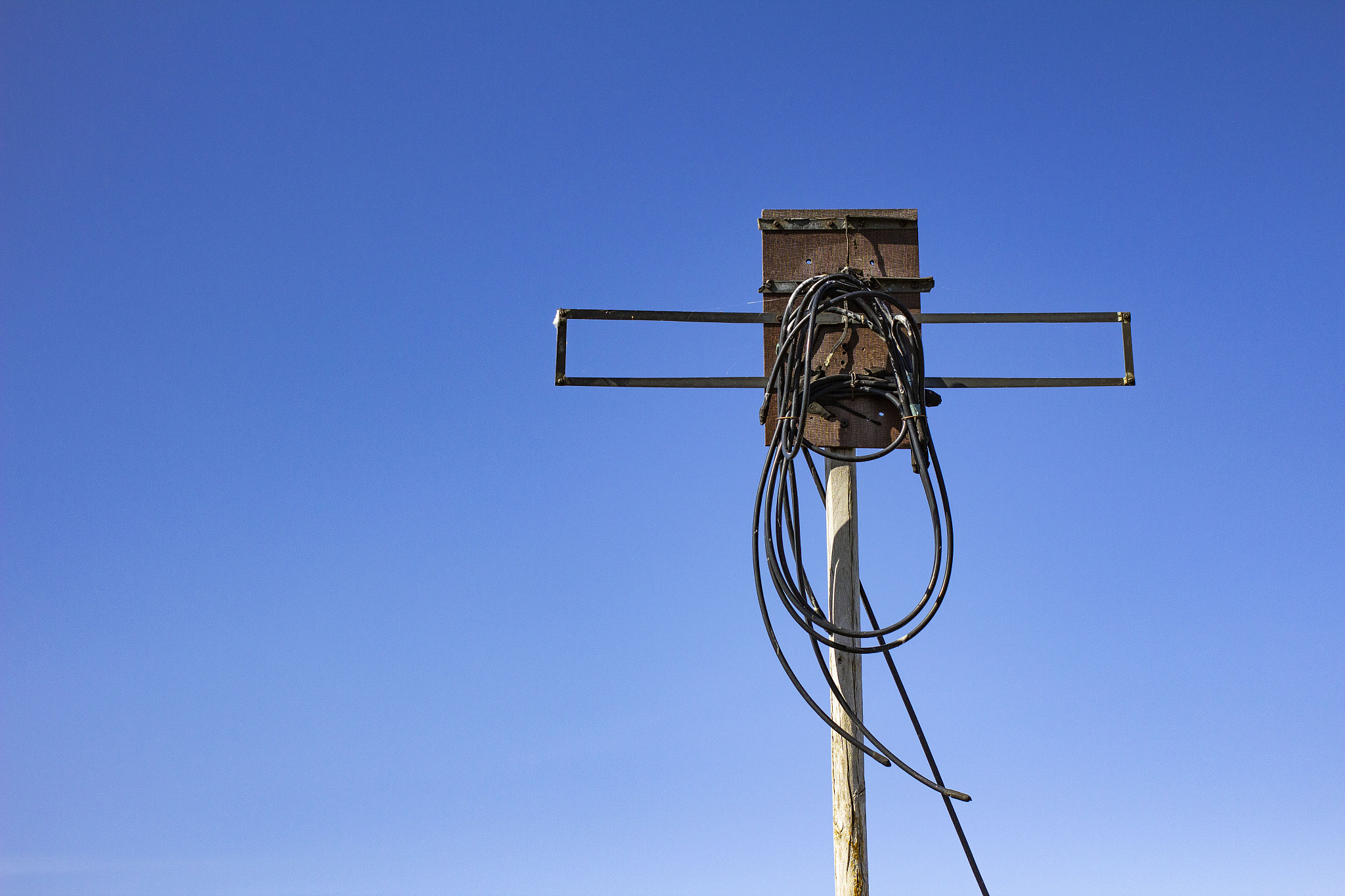 antenna with blue sky. close up antenna with copy space for desi
