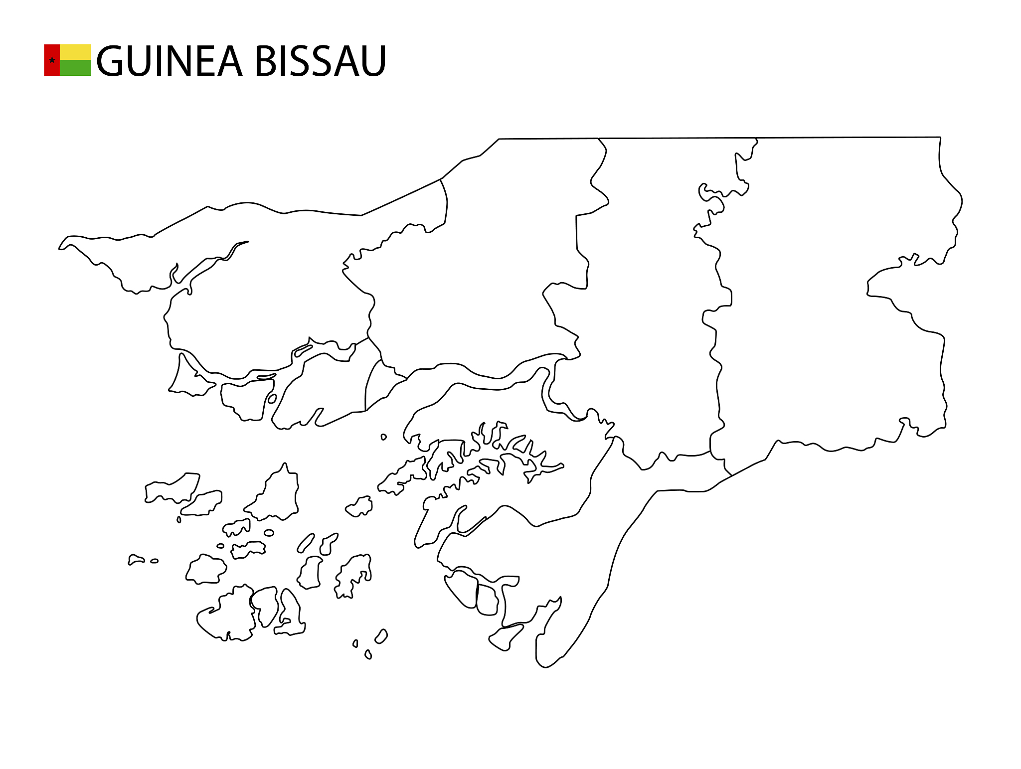 guinea-bissau map, black and white detailed outline regions of t