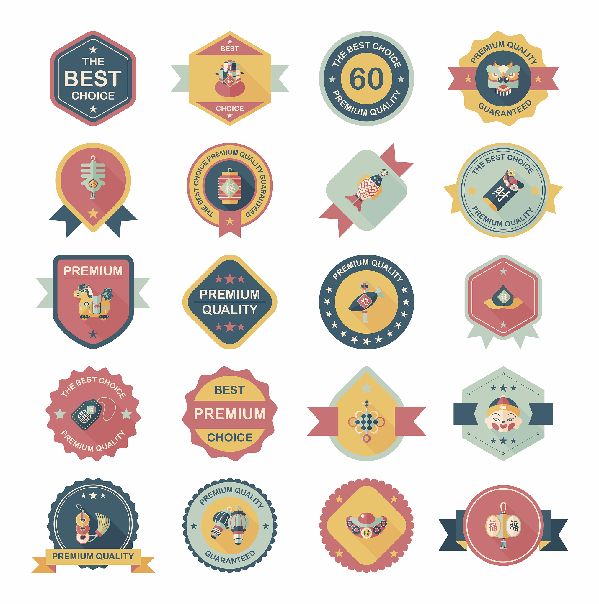 chinese new year badge flat banner design flat background set