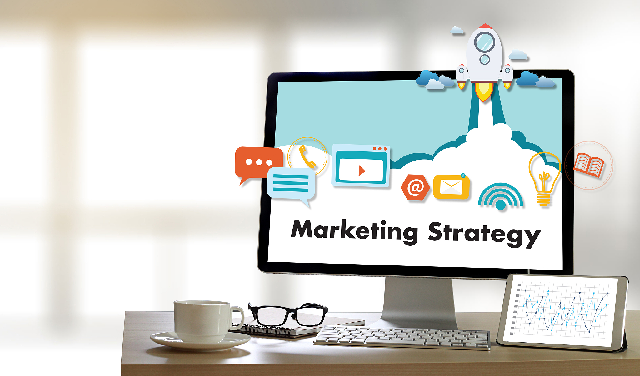 marketing strategy technology business man working on laptop com