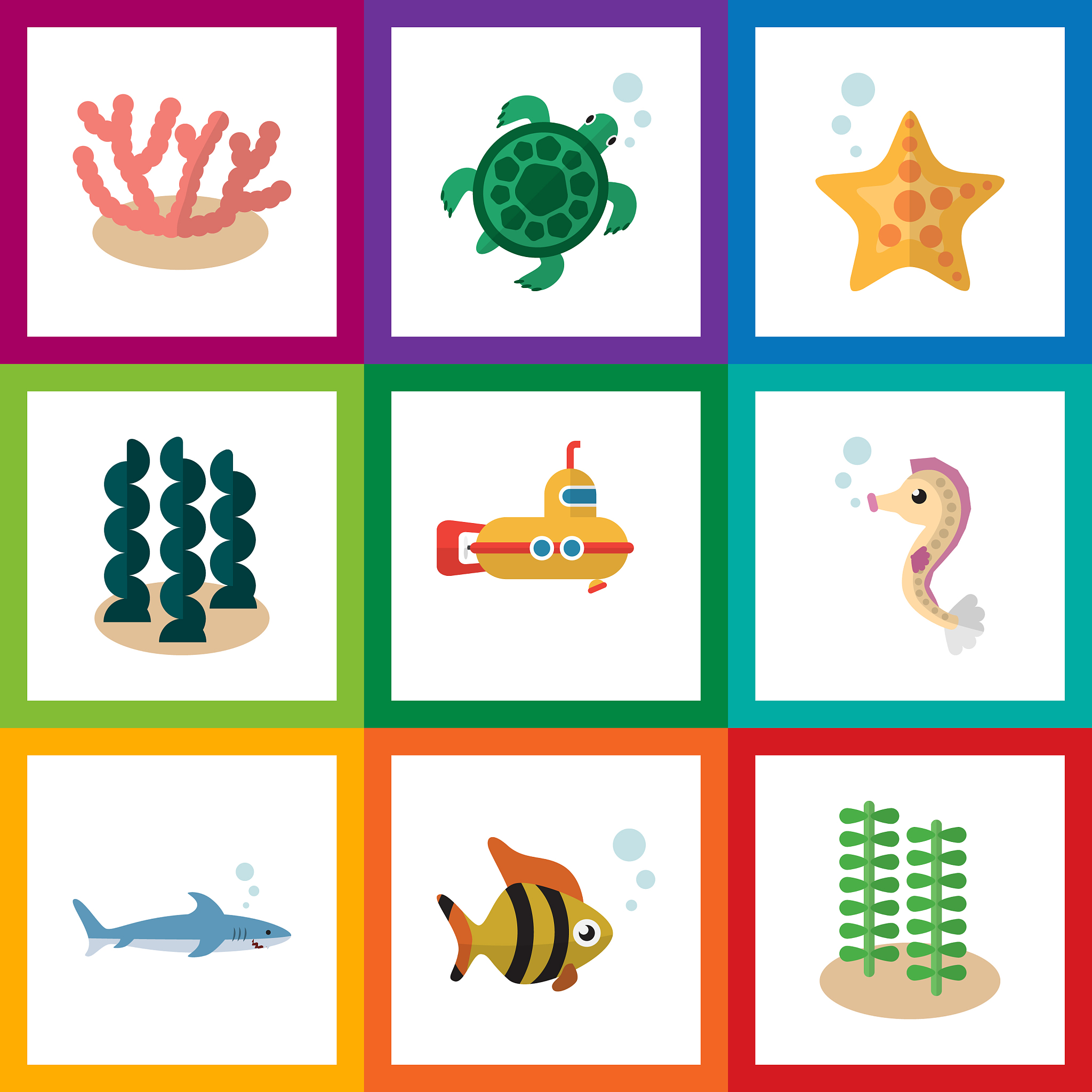 flat icon marine set of shark algae seaweed and