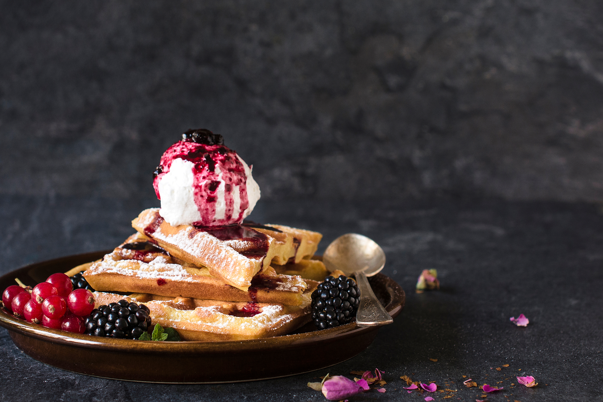 baked waffles and ice cream