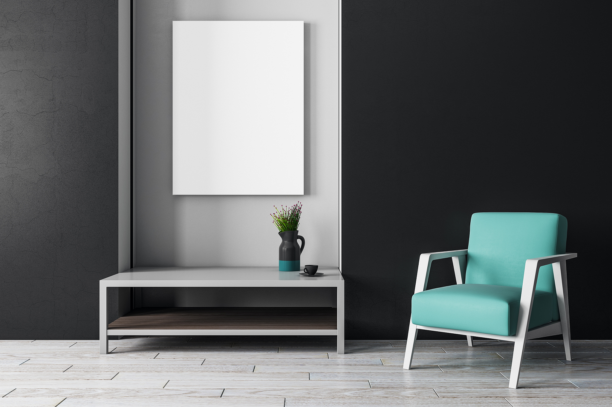 modern interior with furniture and poster