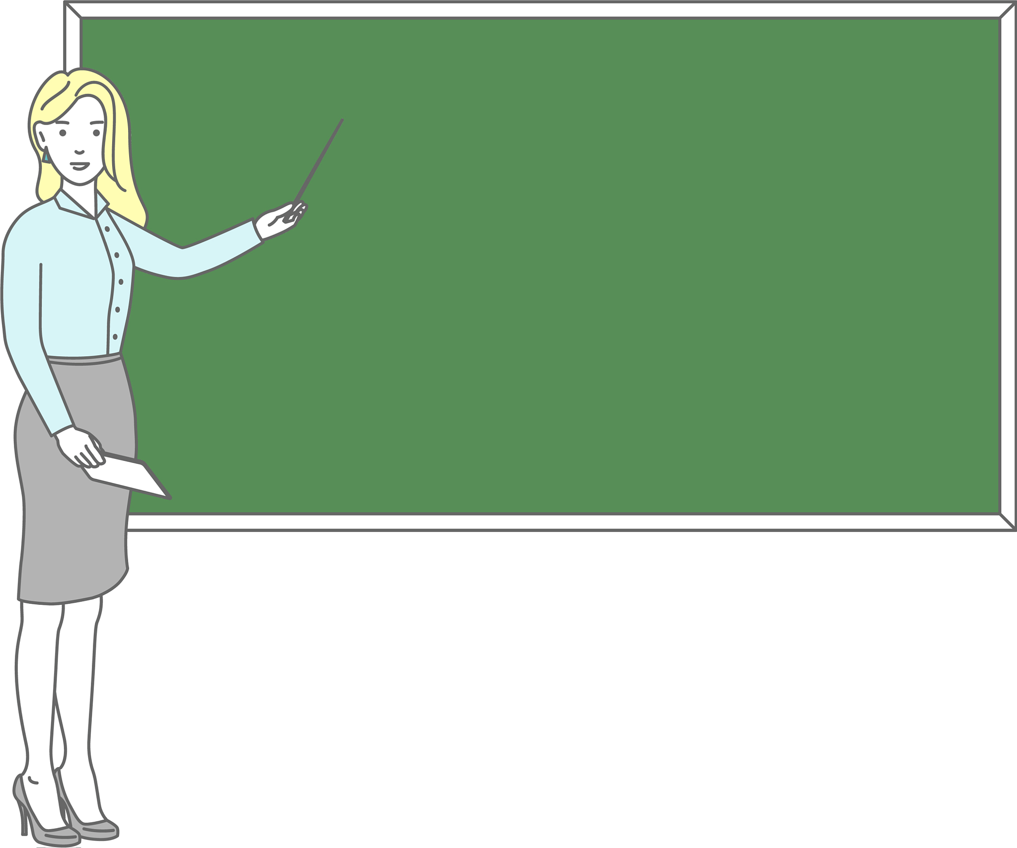 young female teacher on lesson at blackboard in