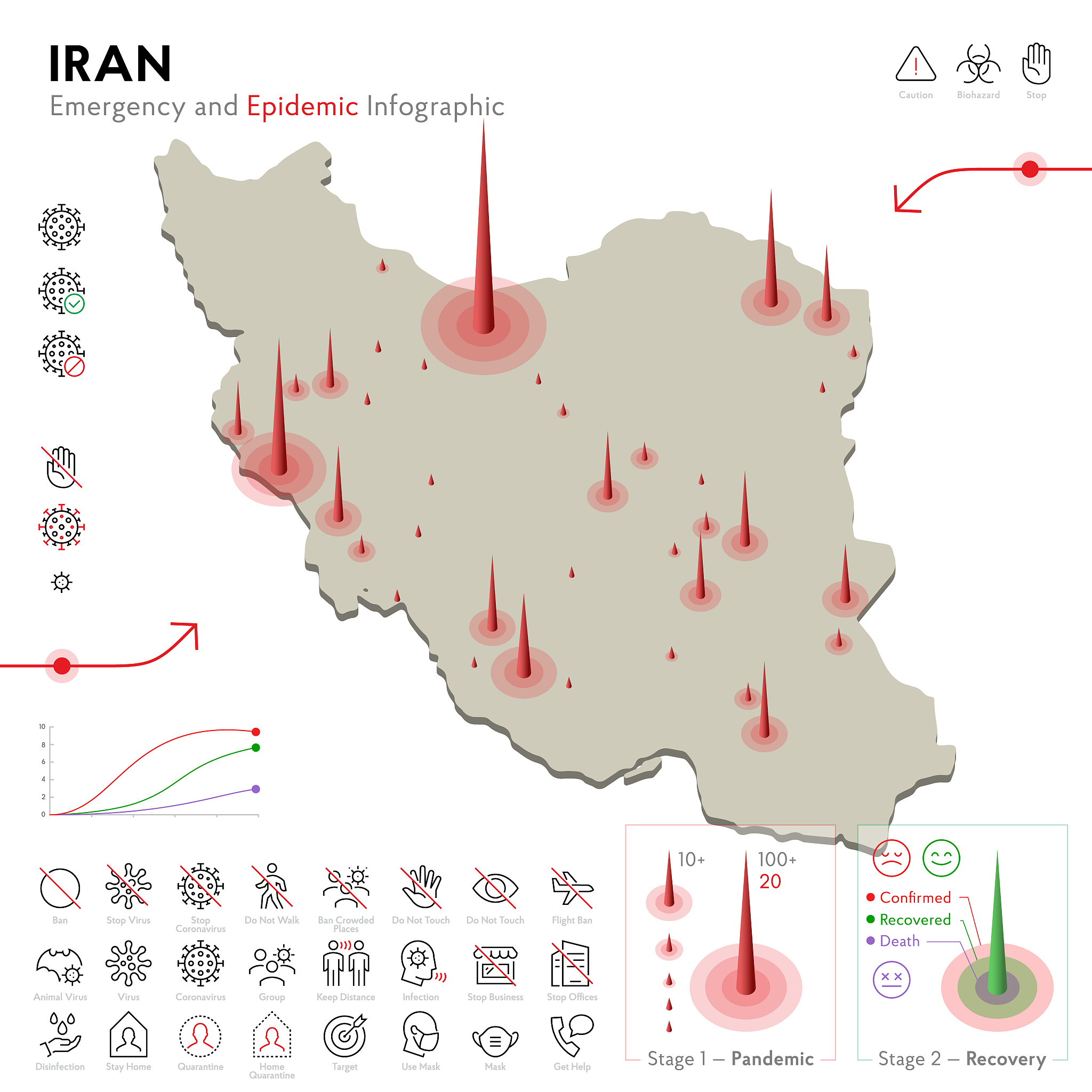 map of iran epidemic and quarantine emergency infographic templa