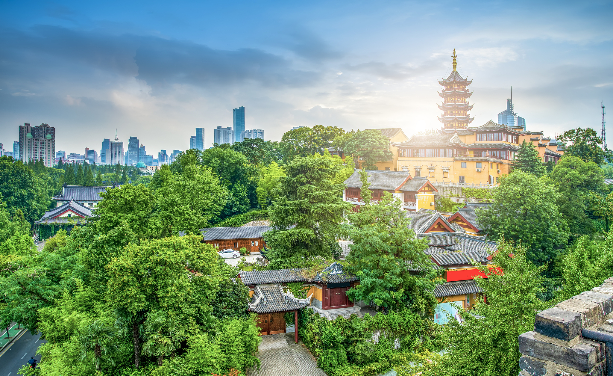 ancient temples and city walls in nanjing