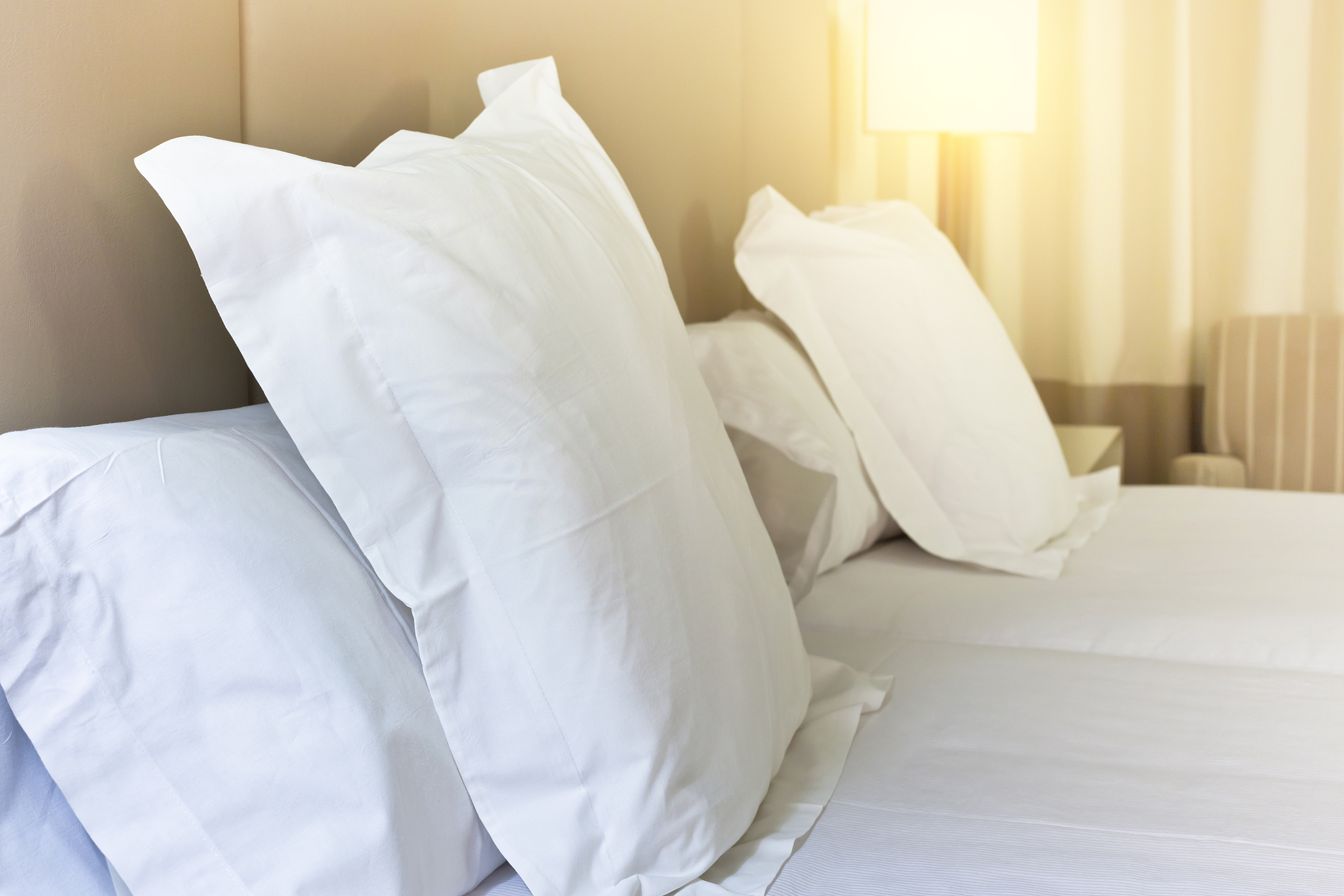 prepared fresh bed, scene in hotel room