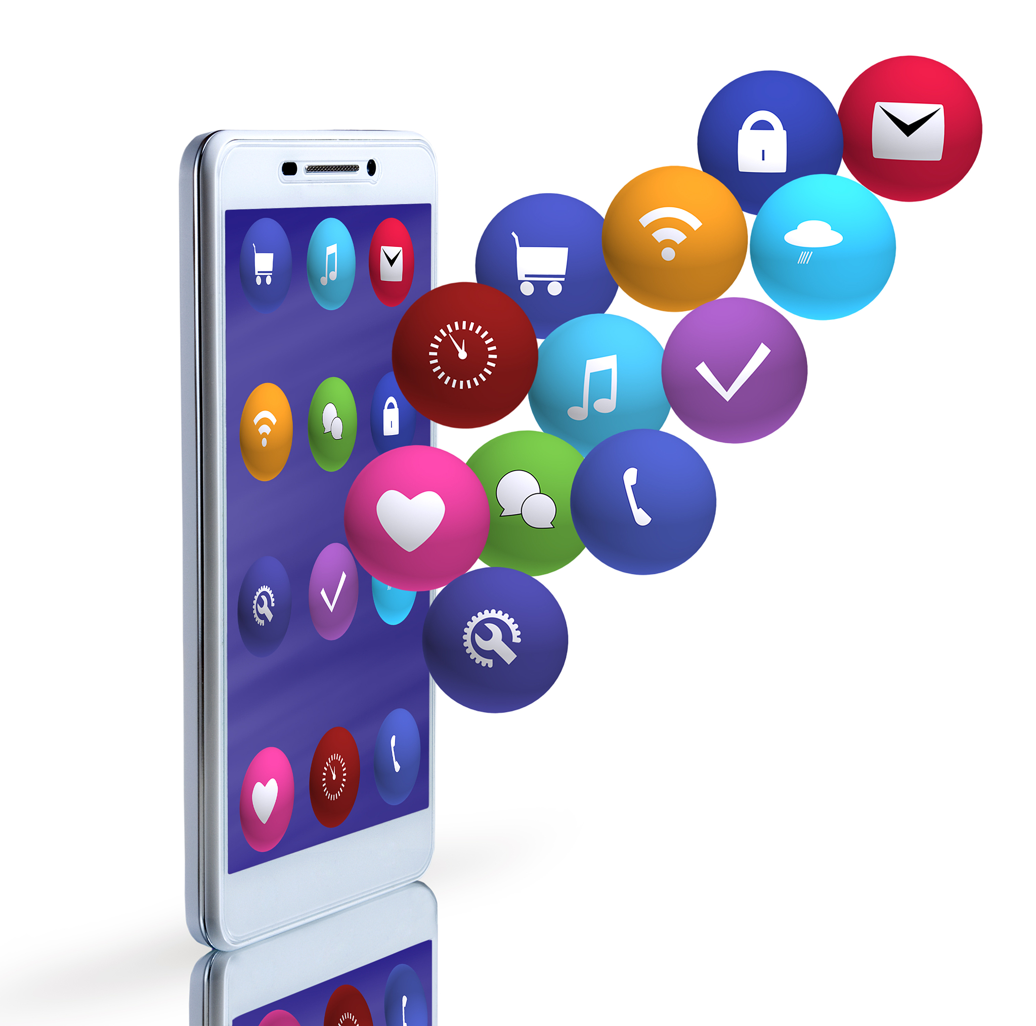 image of phone and business icons on white background