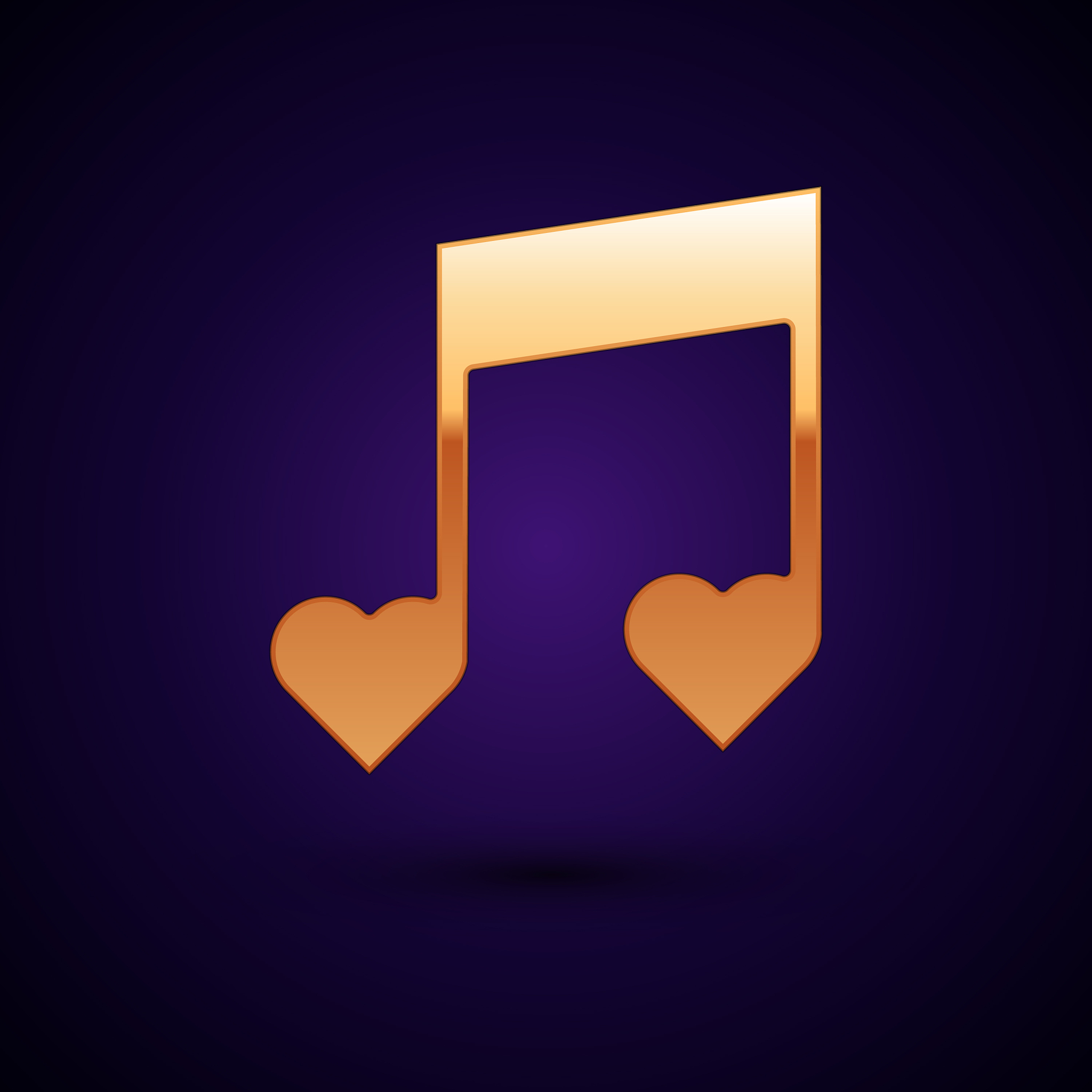 gold music note tone with hearts icon isolated on