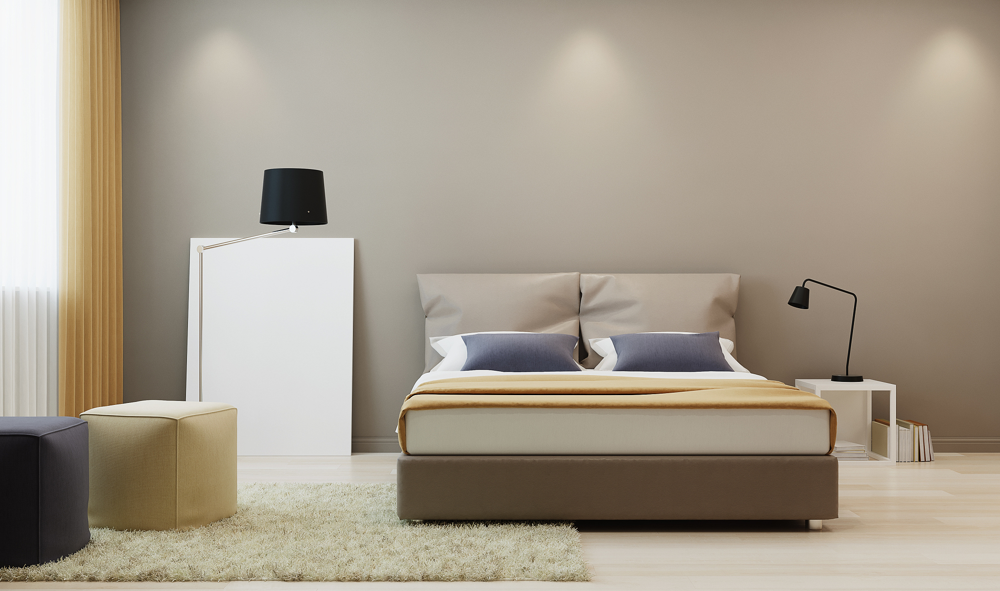 bedroom design in warm tones. 3d rendering.