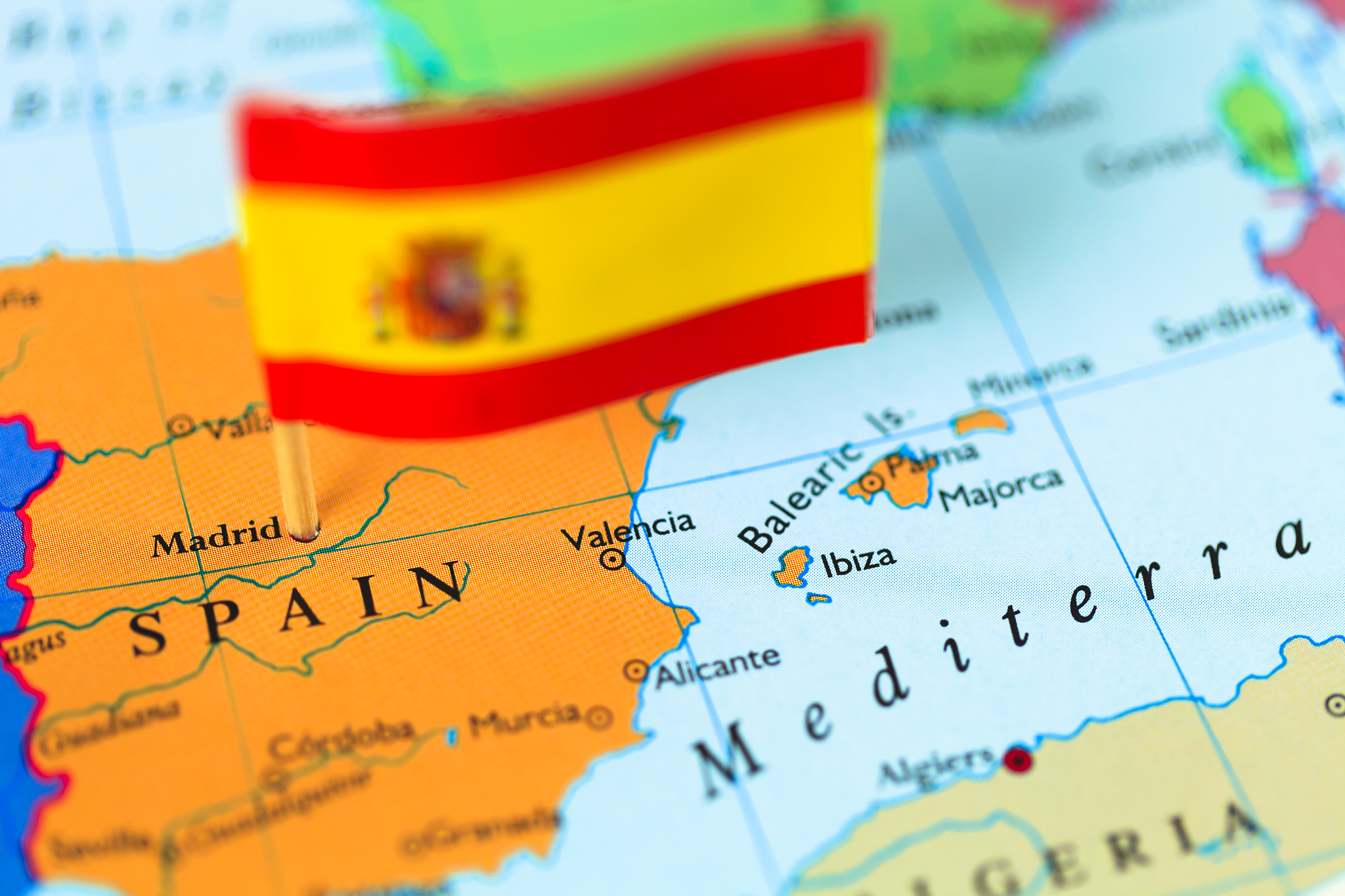 map and flag of spain
