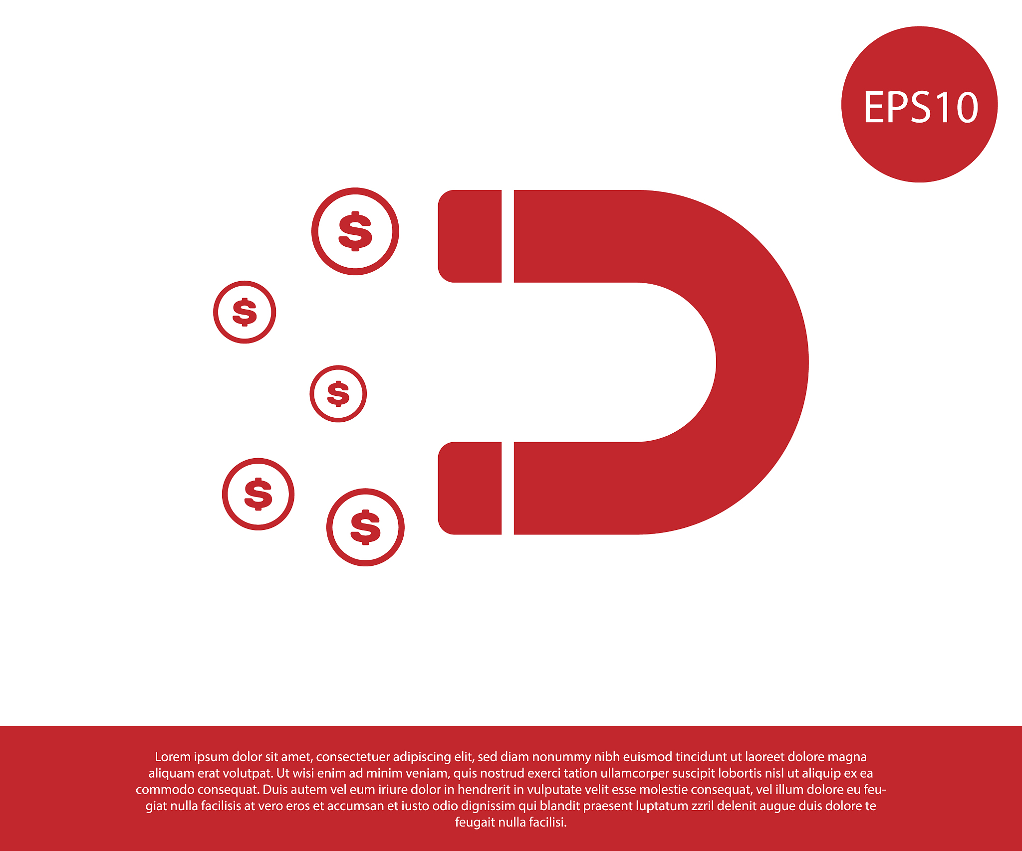 red magnet with money icon isolated on white