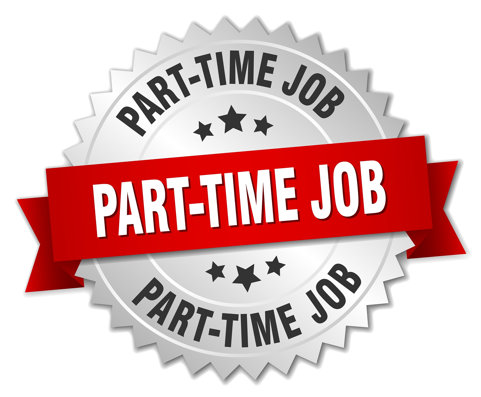 part-time job 3d silver badge with red ribbon