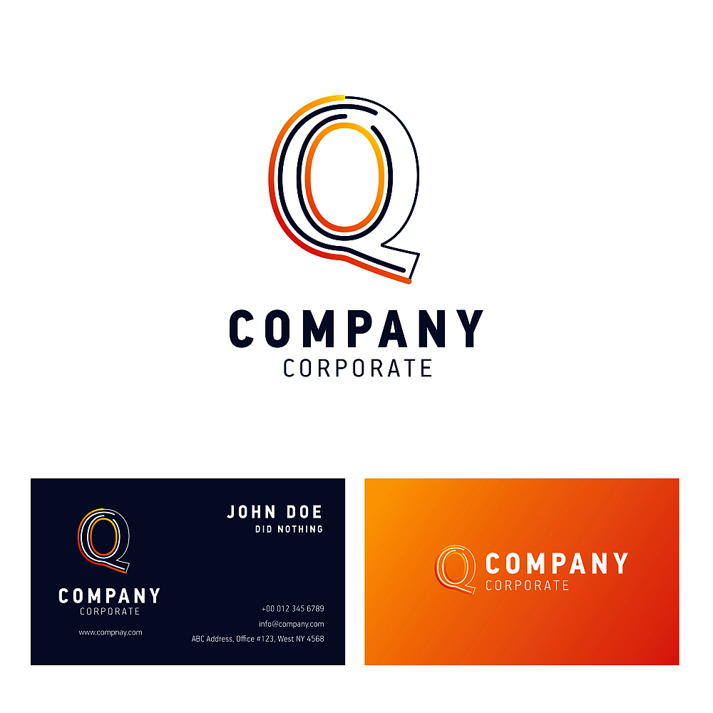 q company logo design with visiting card vector